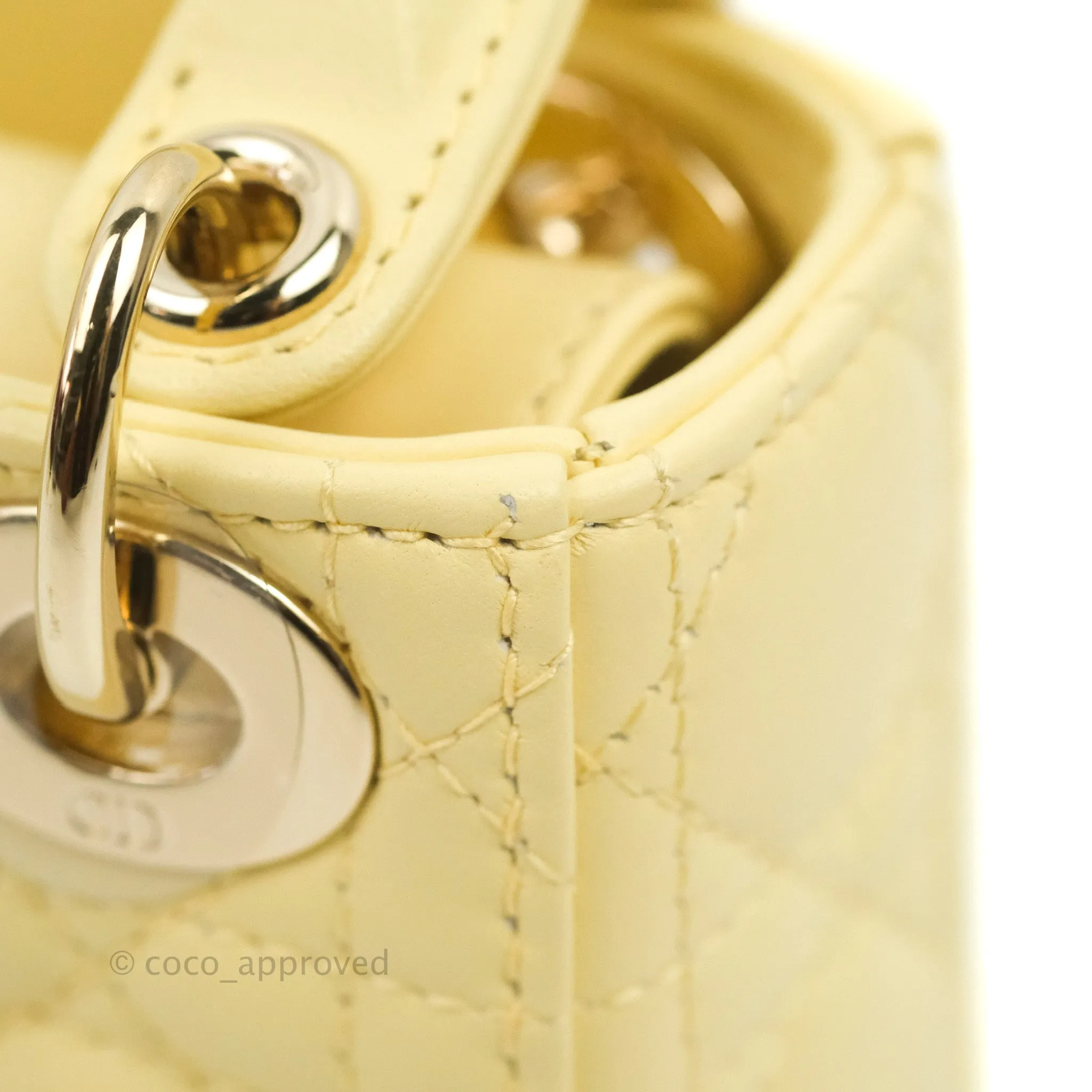 Christian Dior Micro Lady Dior Cannage Pale Yellow Lambskin Gold Hardware