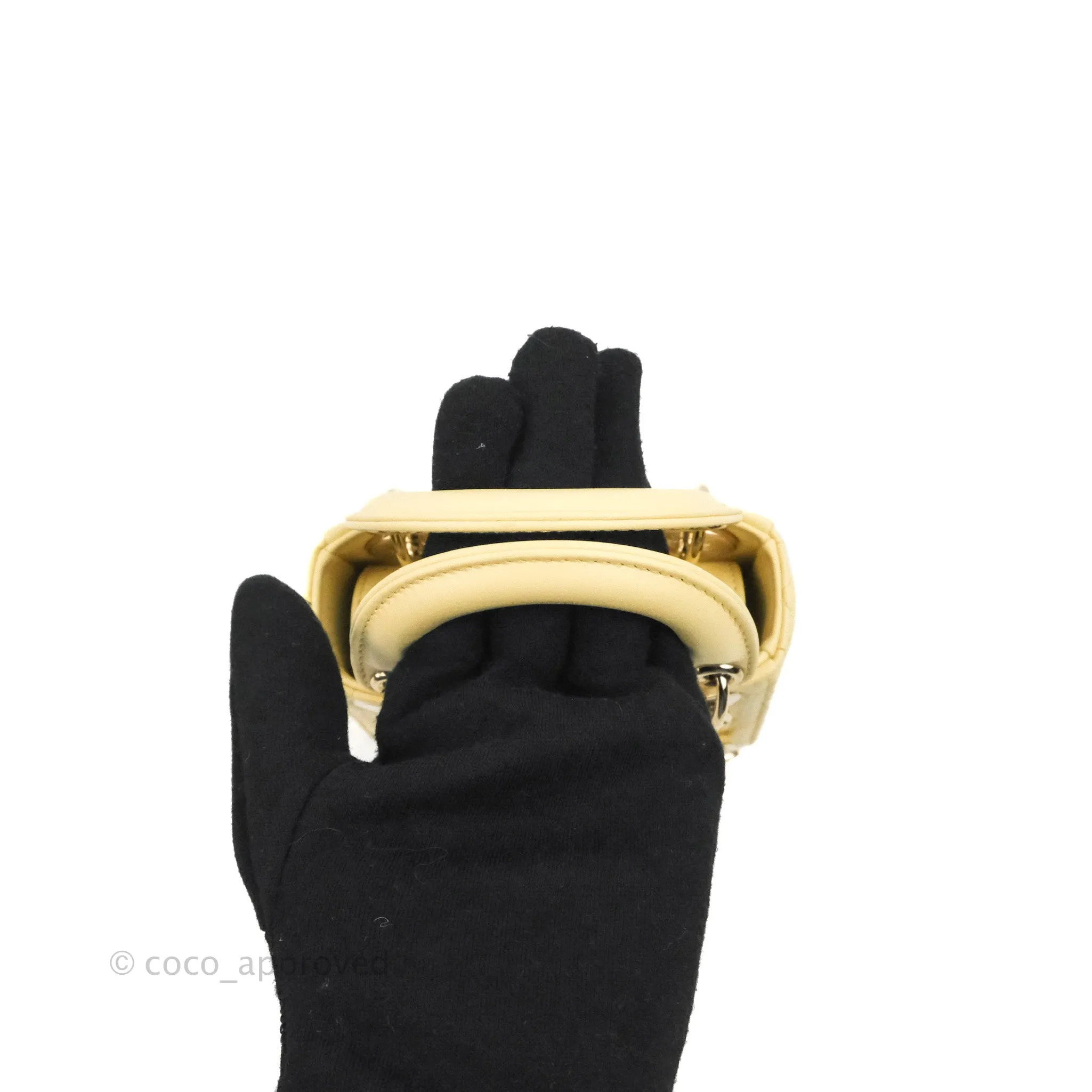 Christian Dior Micro Lady Dior Cannage Pale Yellow Lambskin Gold Hardware