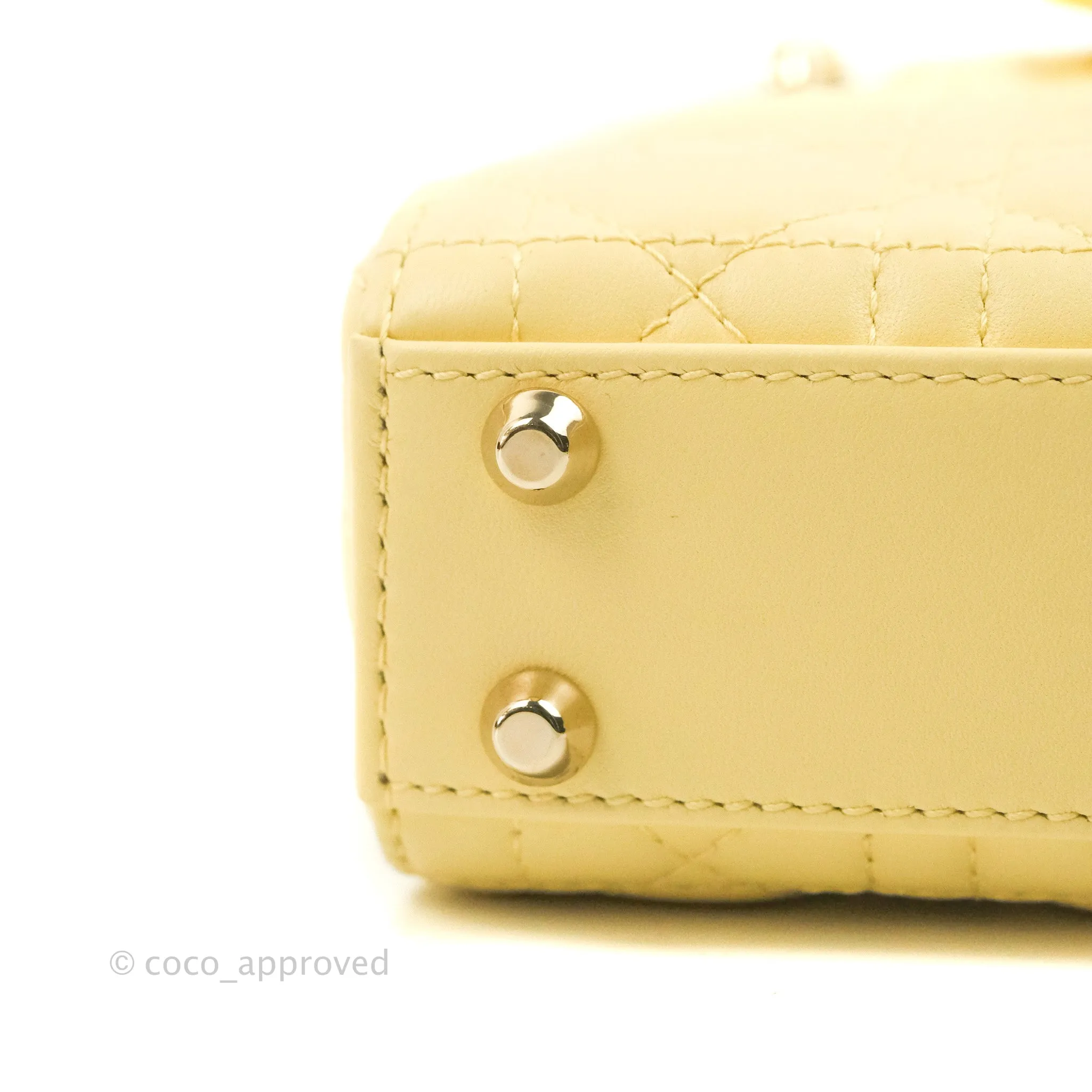 Christian Dior Micro Lady Dior Cannage Pale Yellow Lambskin Gold Hardware