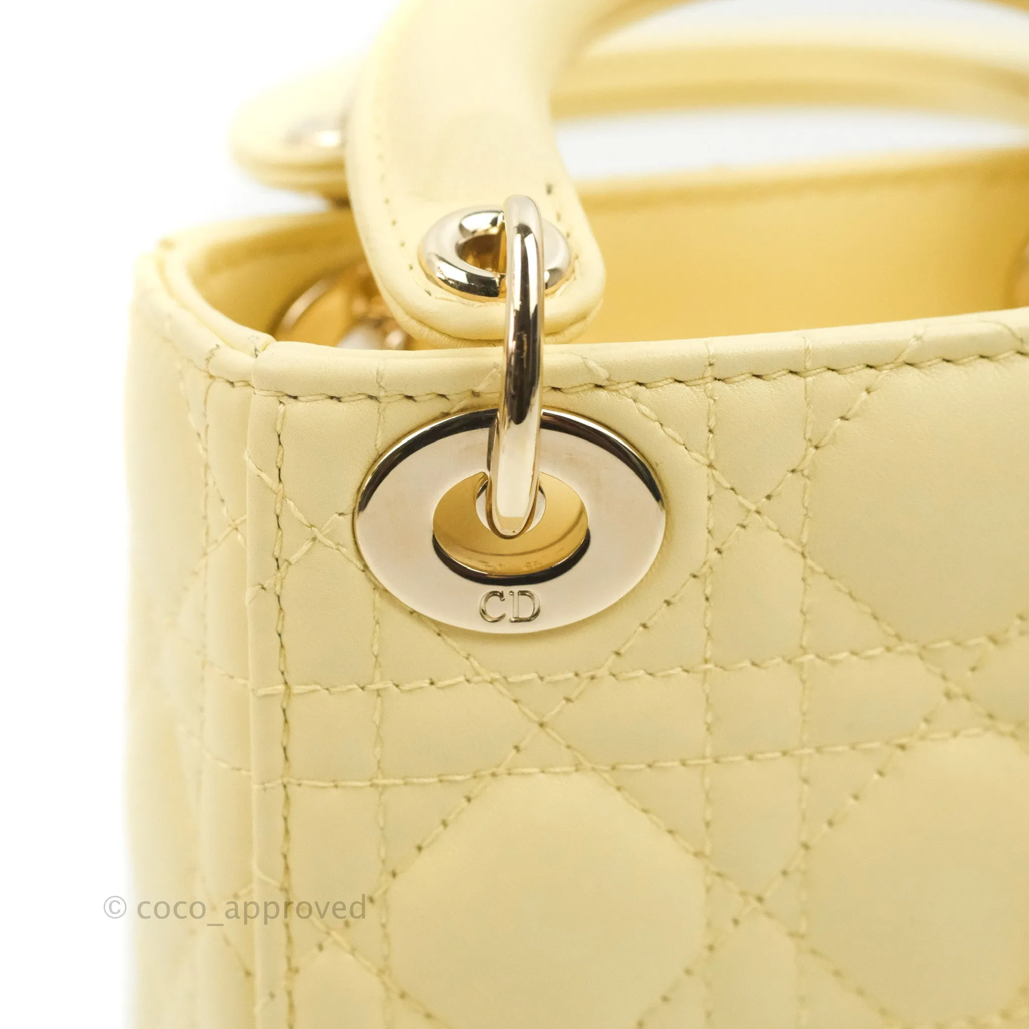 Christian Dior Micro Lady Dior Cannage Pale Yellow Lambskin Gold Hardware