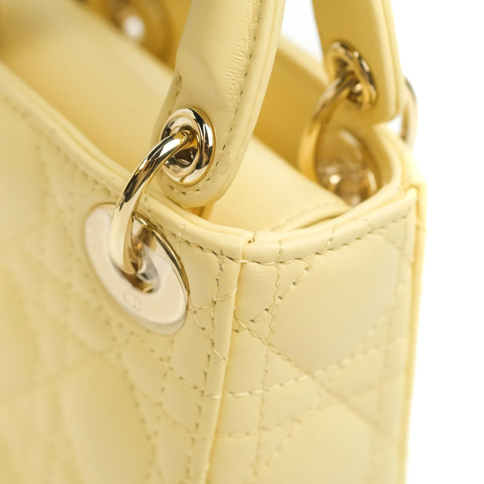 Christian Dior Micro Lady Dior Cannage Pale Yellow Lambskin Gold Hardware