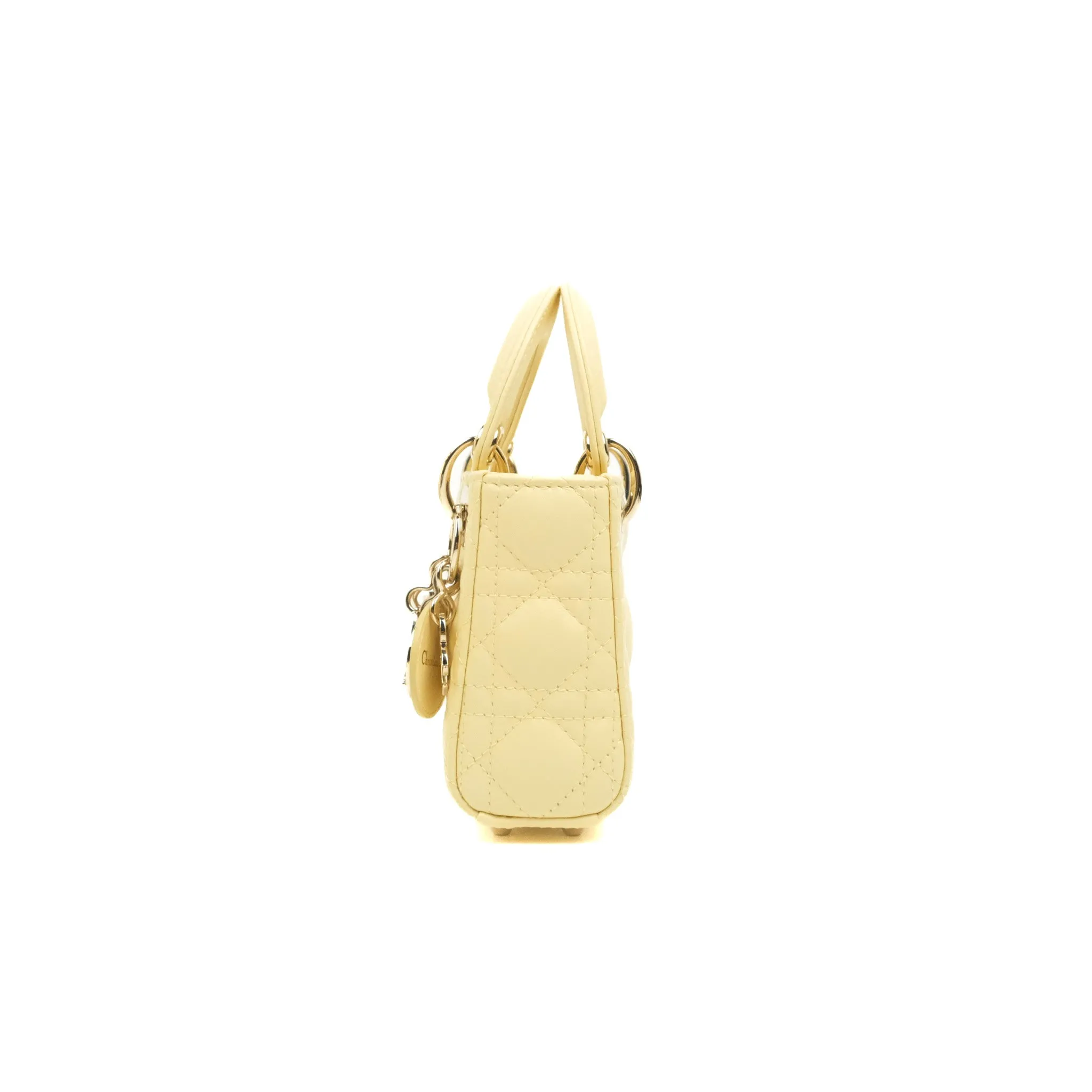 Christian Dior Micro Lady Dior Cannage Pale Yellow Lambskin Gold Hardware