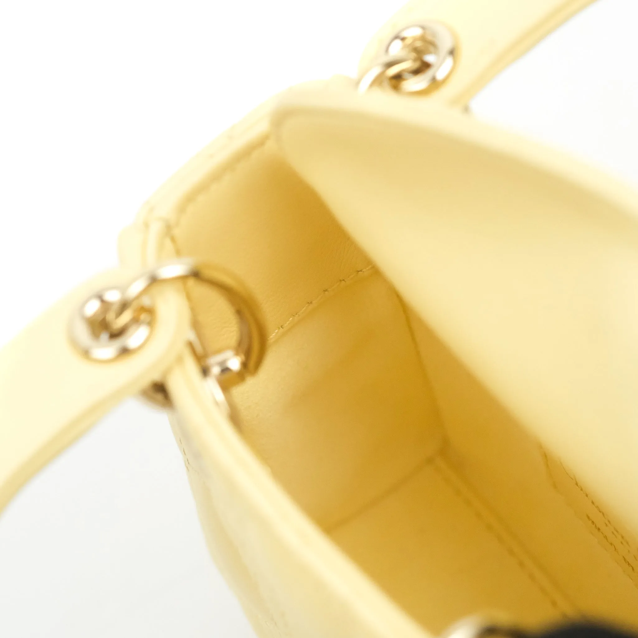 Christian Dior Micro Lady Dior Cannage Pale Yellow Lambskin Gold Hardware