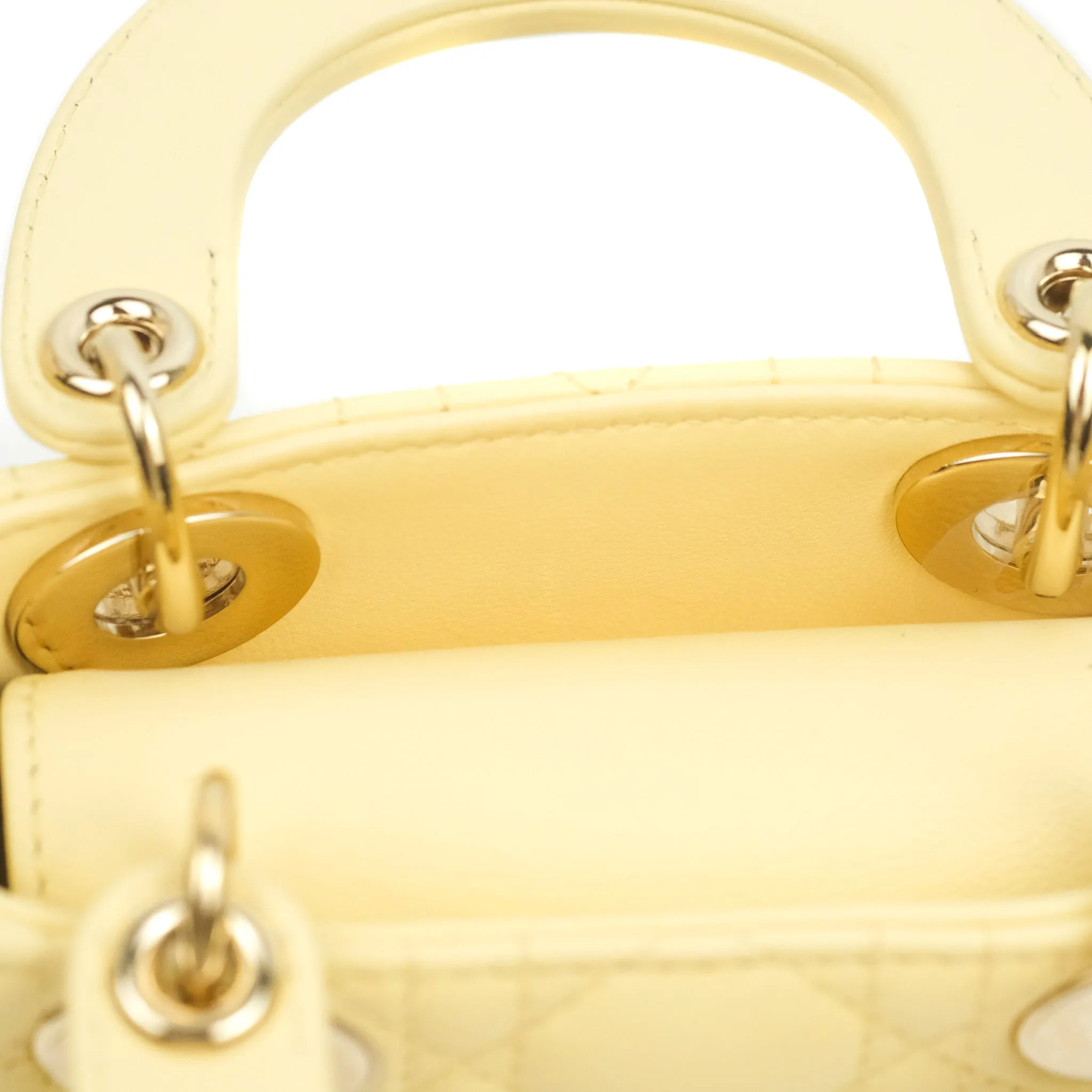 Christian Dior Micro Lady Dior Cannage Pale Yellow Lambskin Gold Hardware