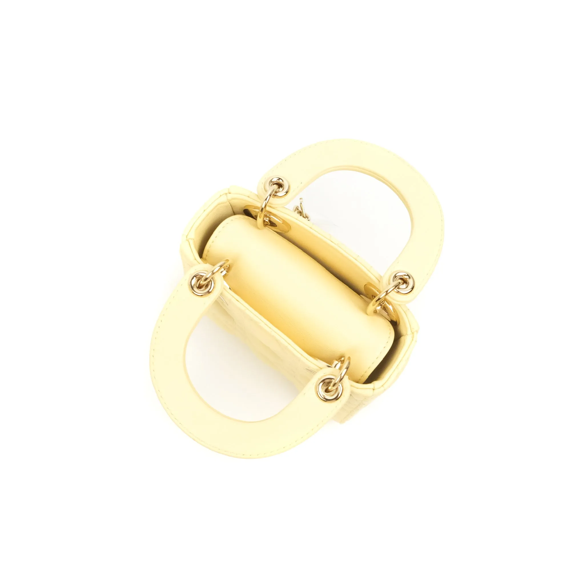 Christian Dior Micro Lady Dior Cannage Pale Yellow Lambskin Gold Hardware
