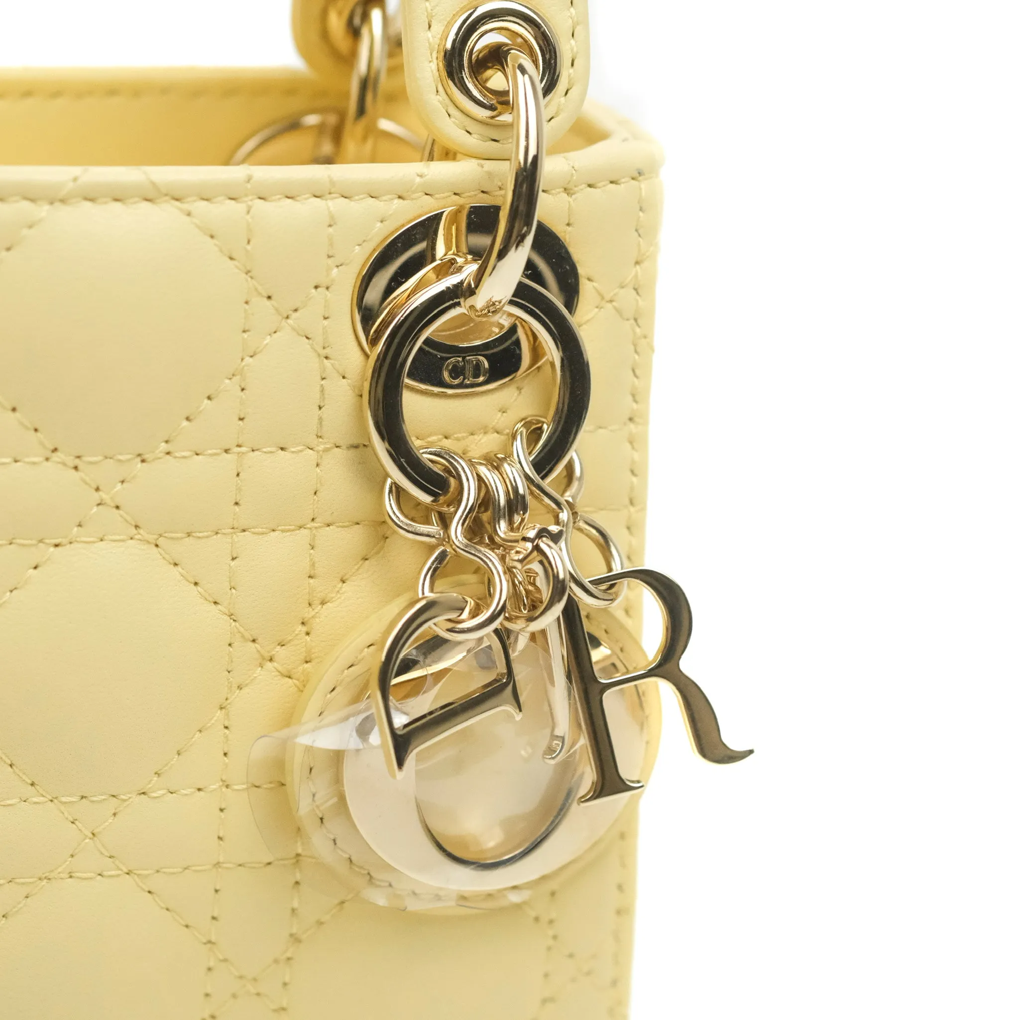 Christian Dior Micro Lady Dior Cannage Pale Yellow Lambskin Gold Hardware