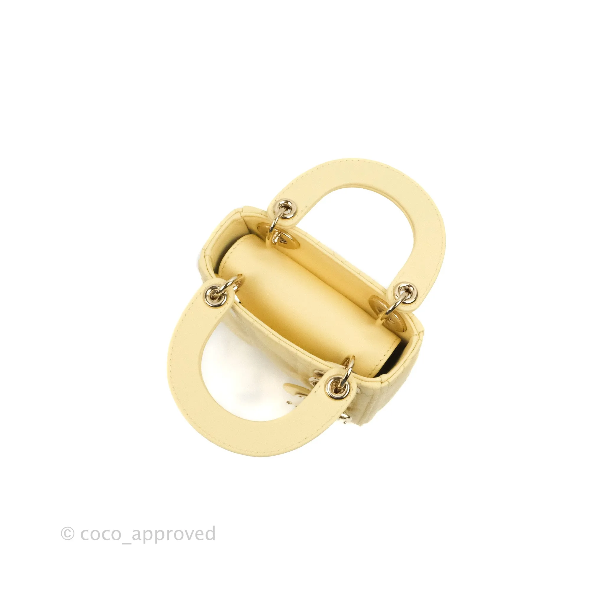 Christian Dior Micro Lady Dior Cannage Pale Yellow Lambskin Gold Hardware
