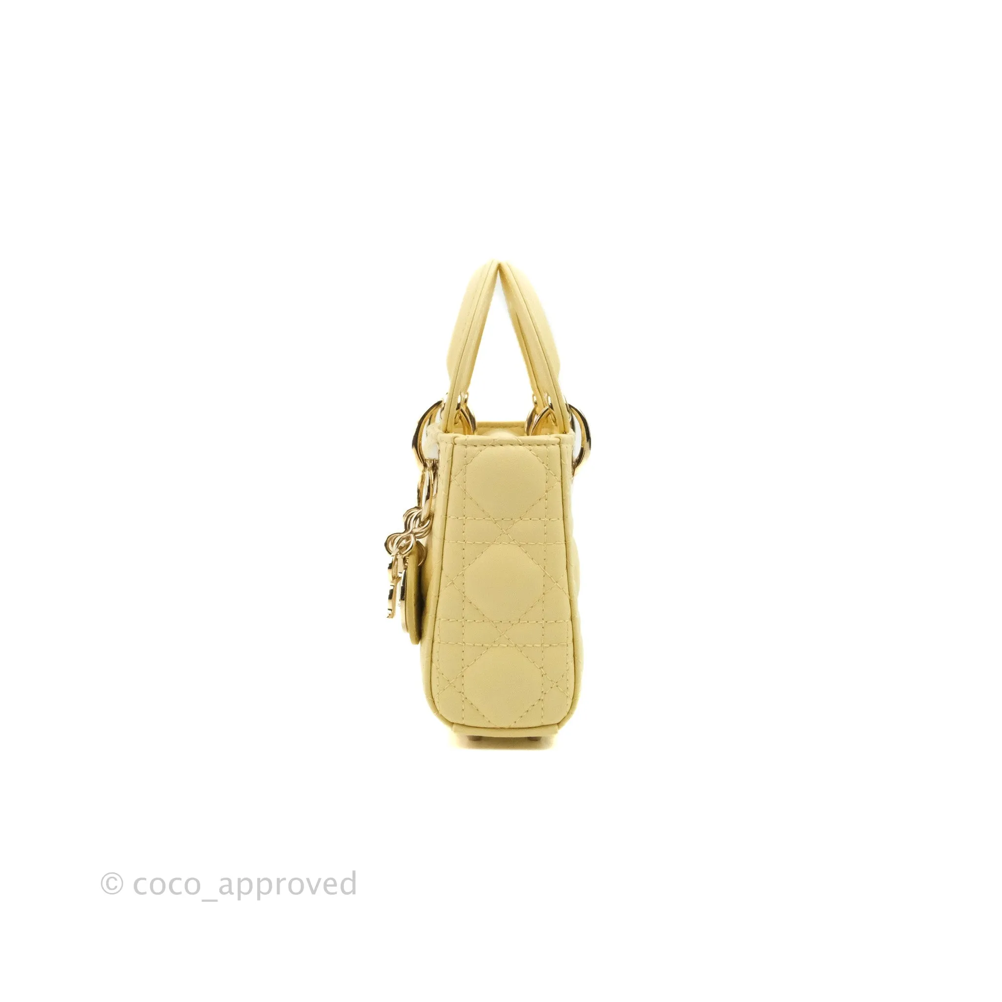 Christian Dior Micro Lady Dior Cannage Pale Yellow Lambskin Gold Hardware