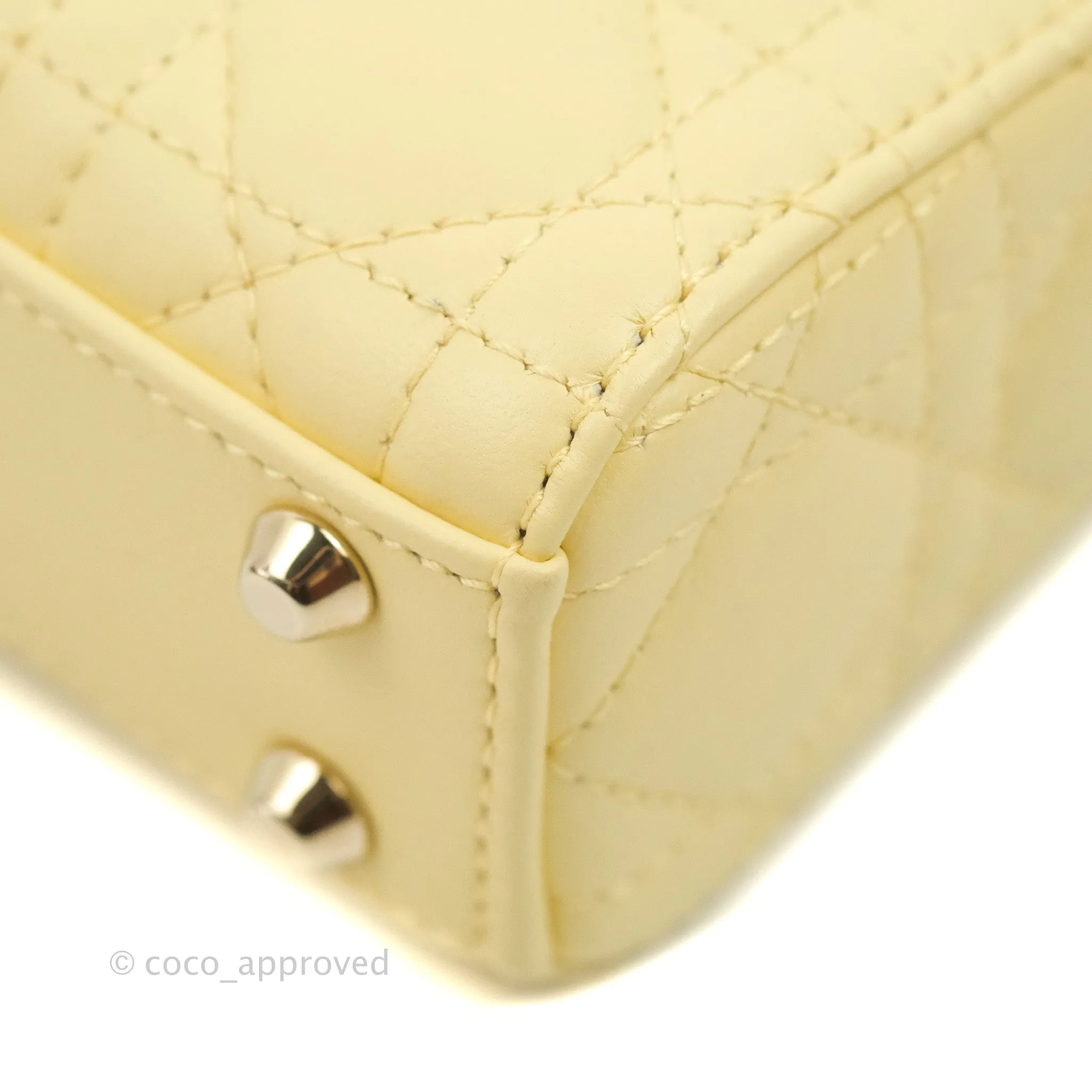 Christian Dior Micro Lady Dior Cannage Pale Yellow Lambskin Gold Hardware
