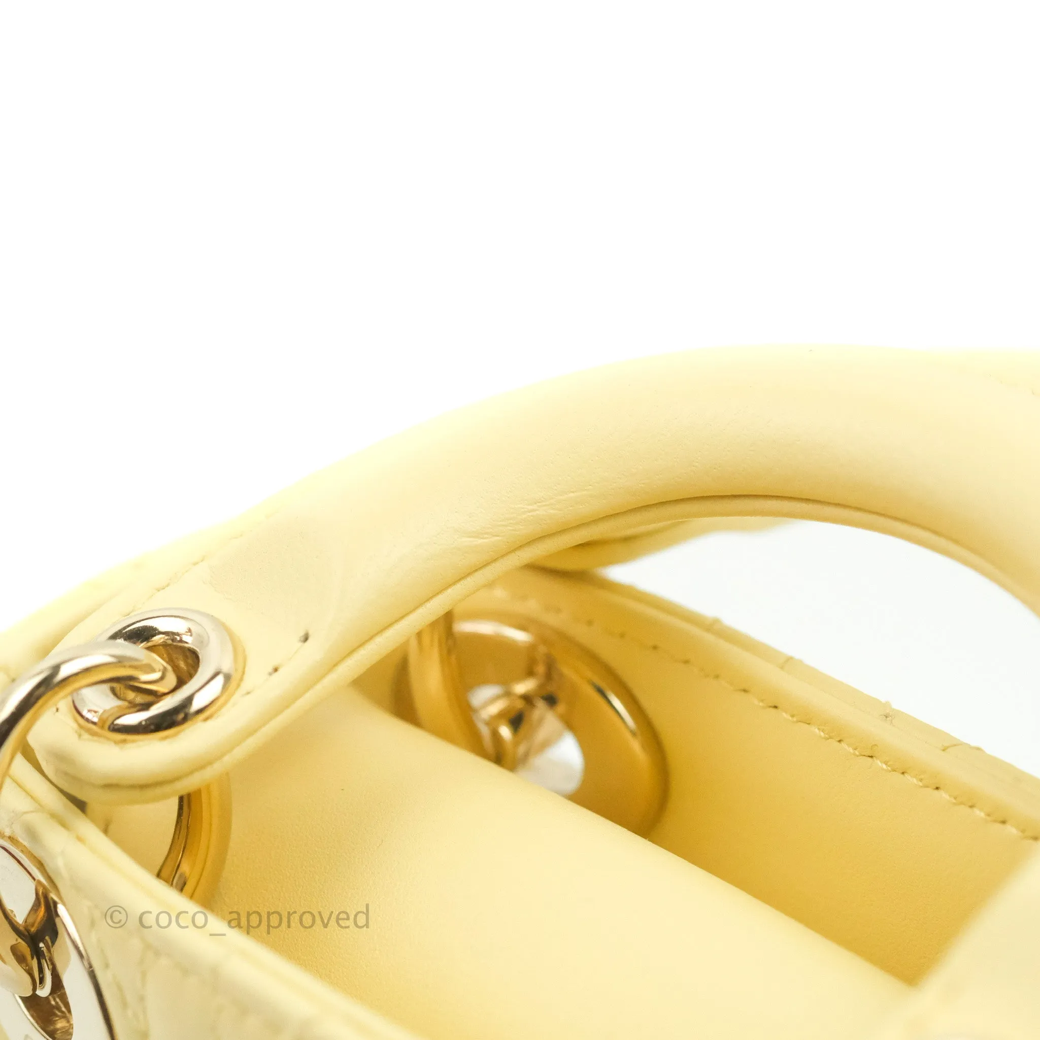 Christian Dior Micro Lady Dior Cannage Pale Yellow Lambskin Gold Hardware