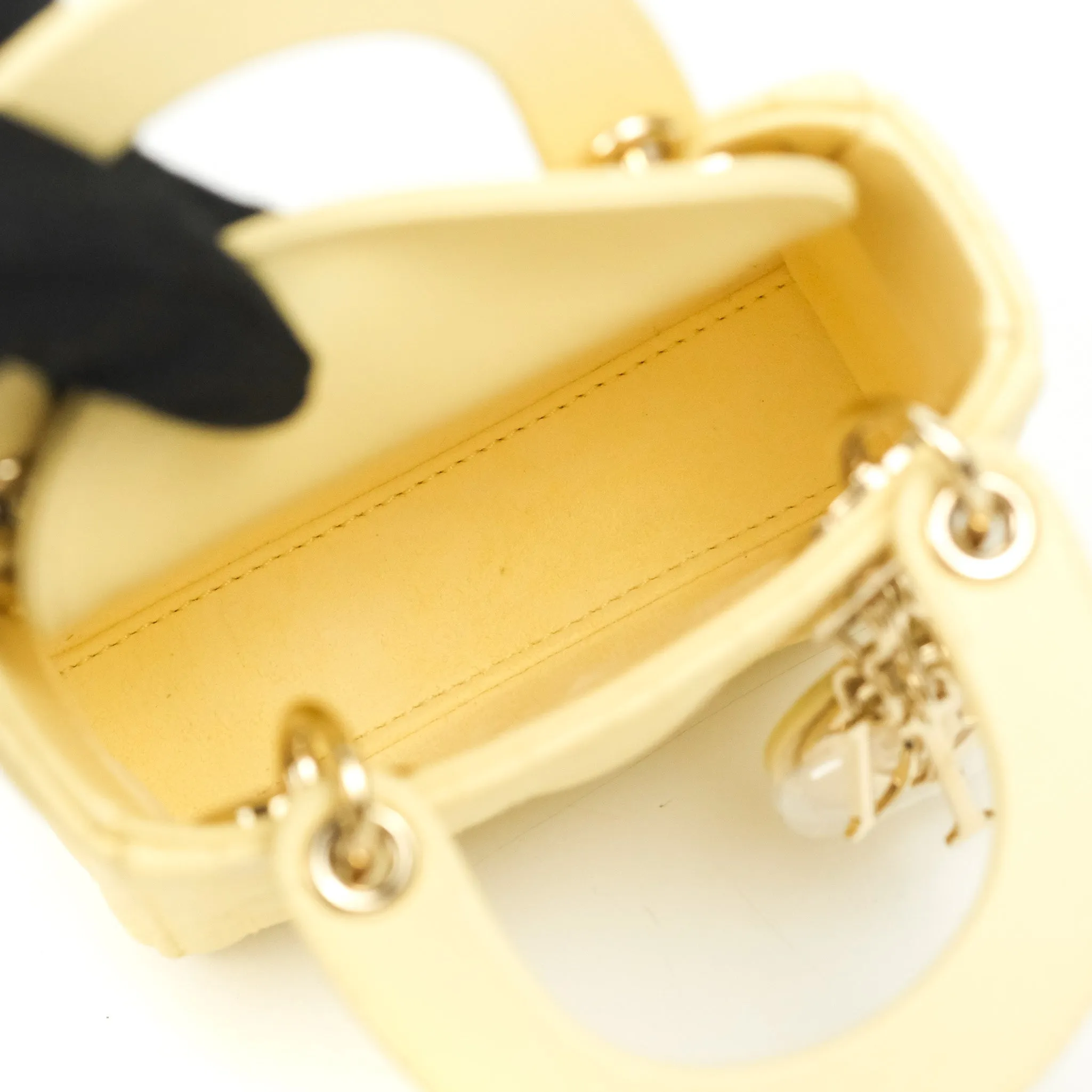 Christian Dior Micro Lady Dior Cannage Pale Yellow Lambskin Gold Hardware