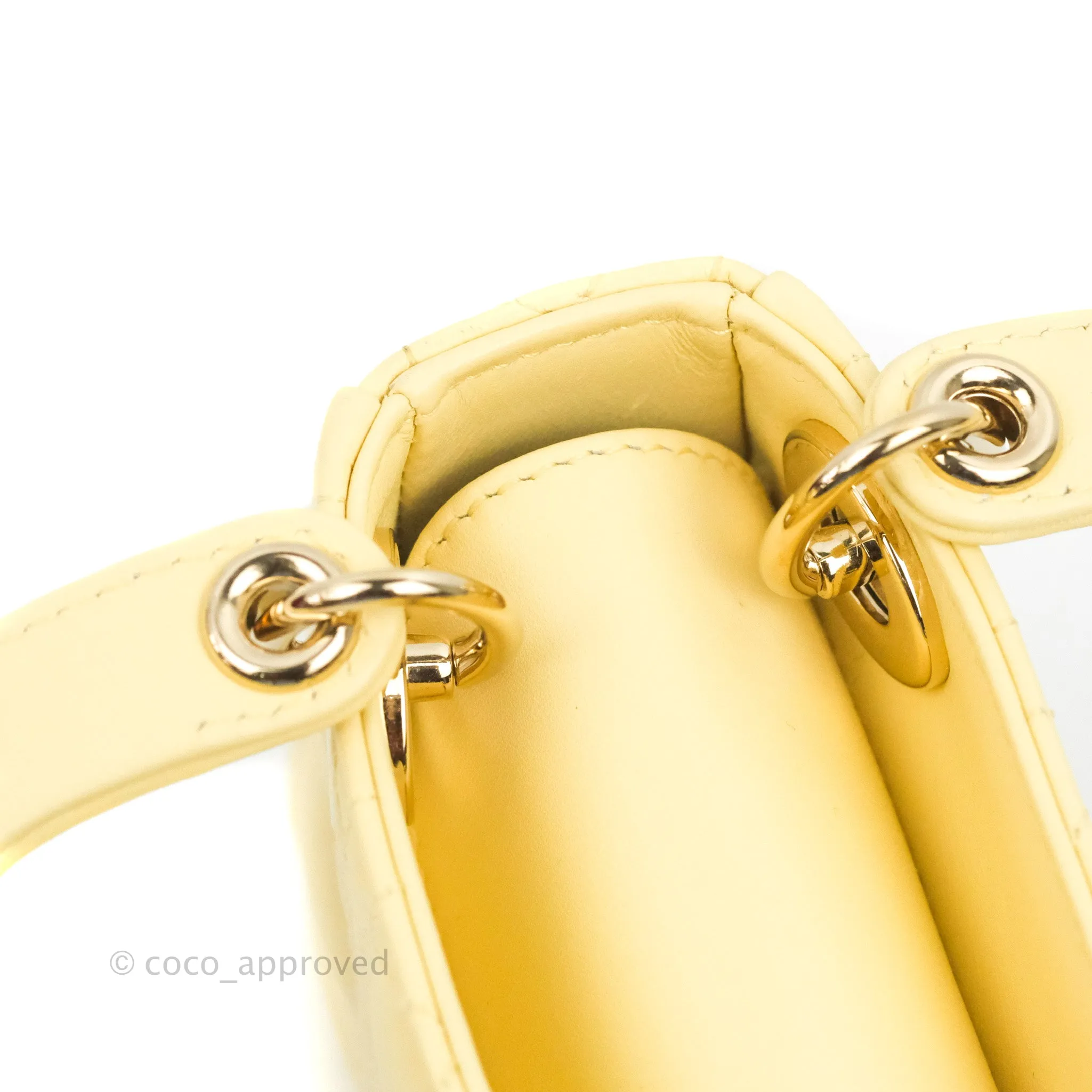 Christian Dior Micro Lady Dior Cannage Pale Yellow Lambskin Gold Hardware
