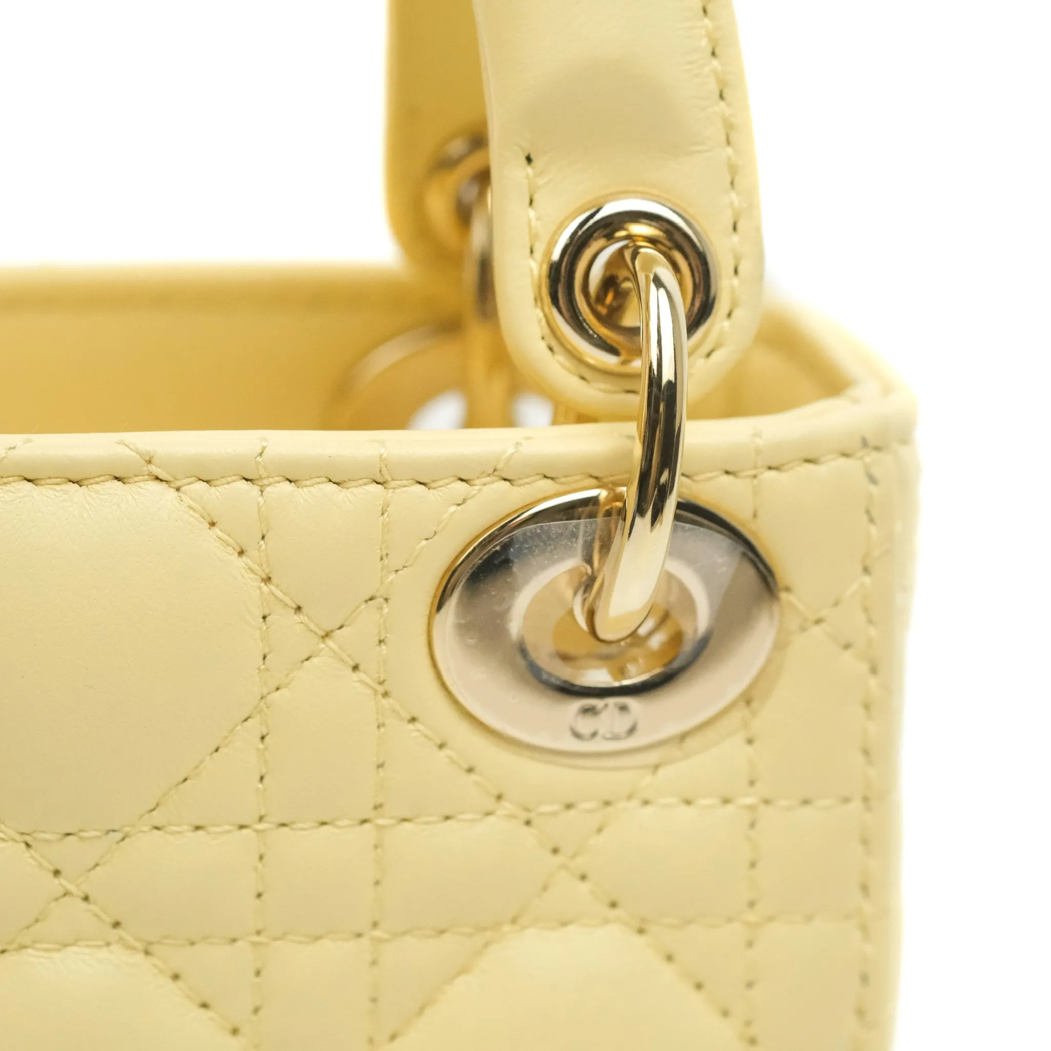 Christian Dior Micro Lady Dior Cannage Pale Yellow Lambskin Gold Hardware