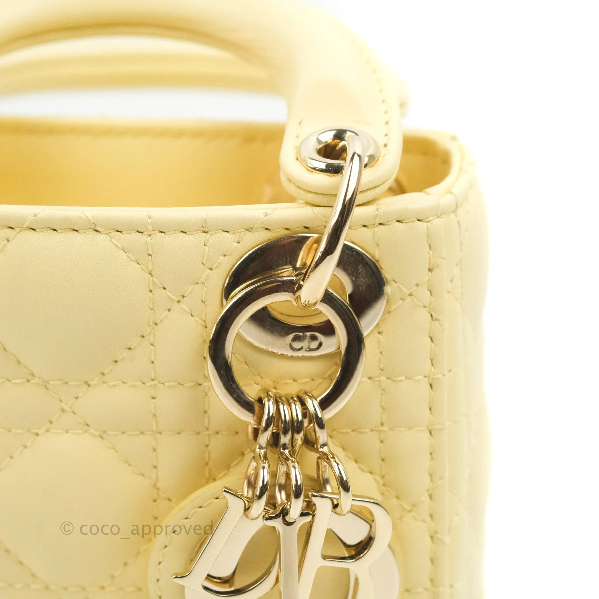 Christian Dior Micro Lady Dior Cannage Pale Yellow Lambskin Gold Hardware