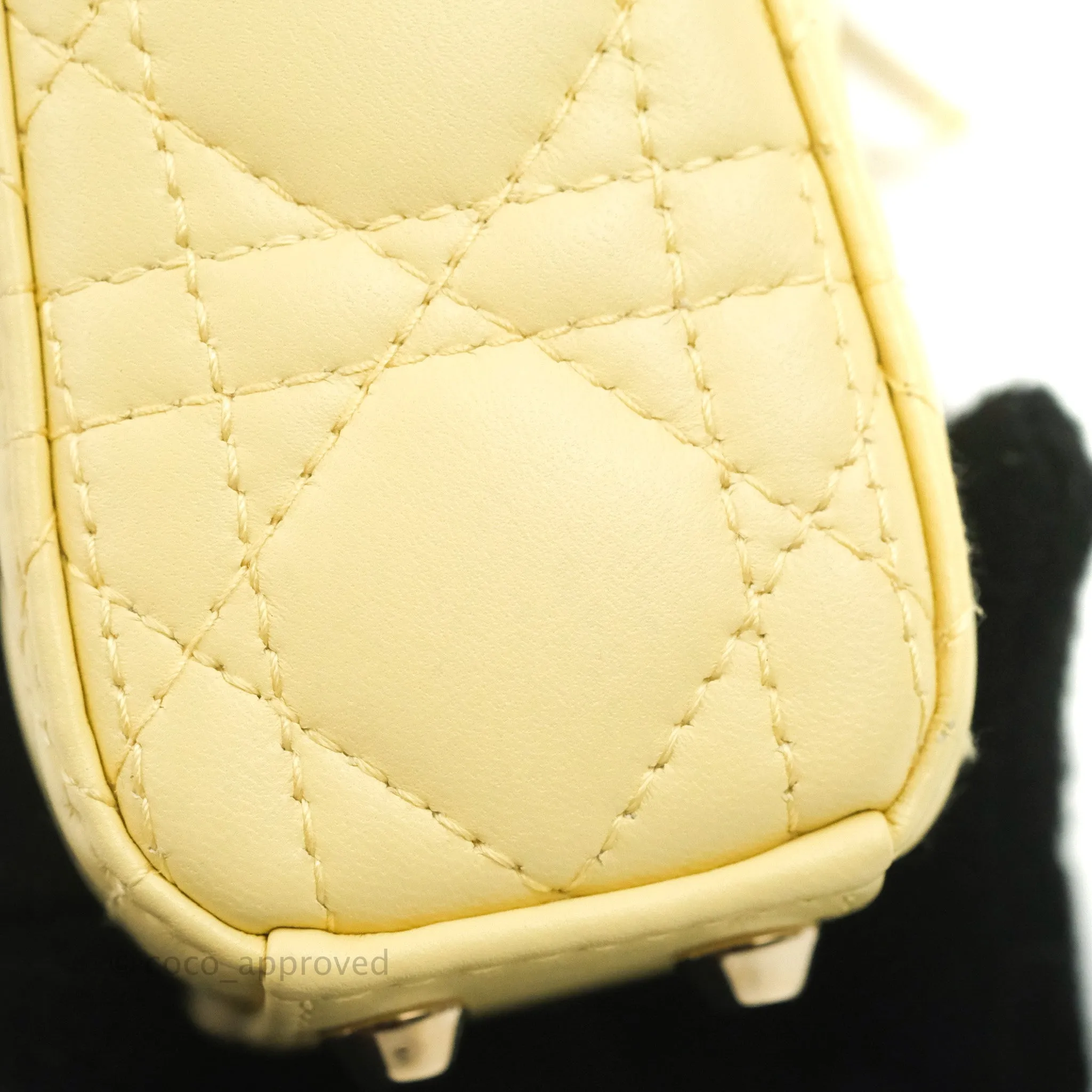 Christian Dior Micro Lady Dior Cannage Pale Yellow Lambskin Gold Hardware