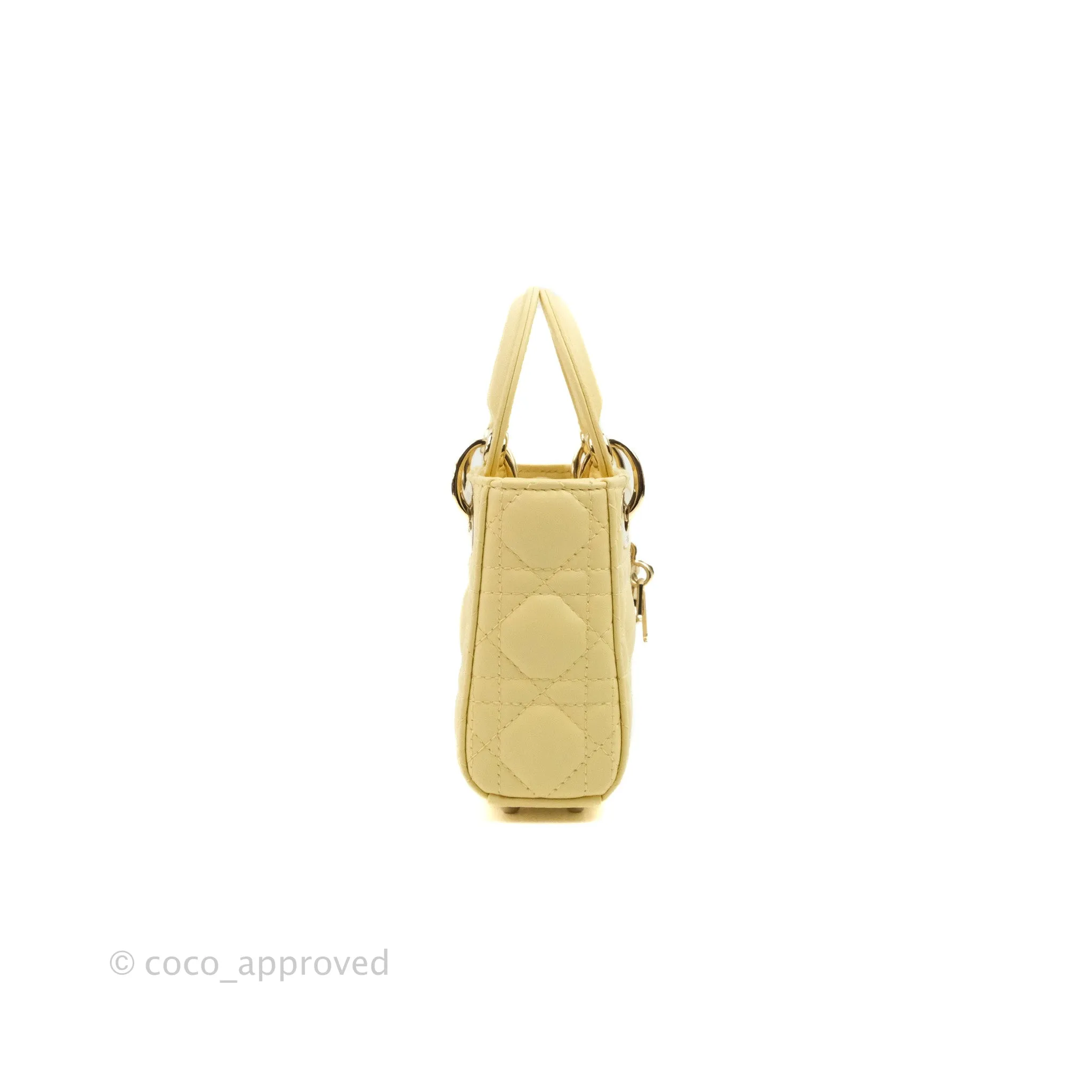 Christian Dior Micro Lady Dior Cannage Pale Yellow Lambskin Gold Hardware