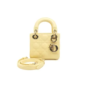 Christian Dior Micro Lady Dior Cannage Pale Yellow Lambskin Gold Hardware
