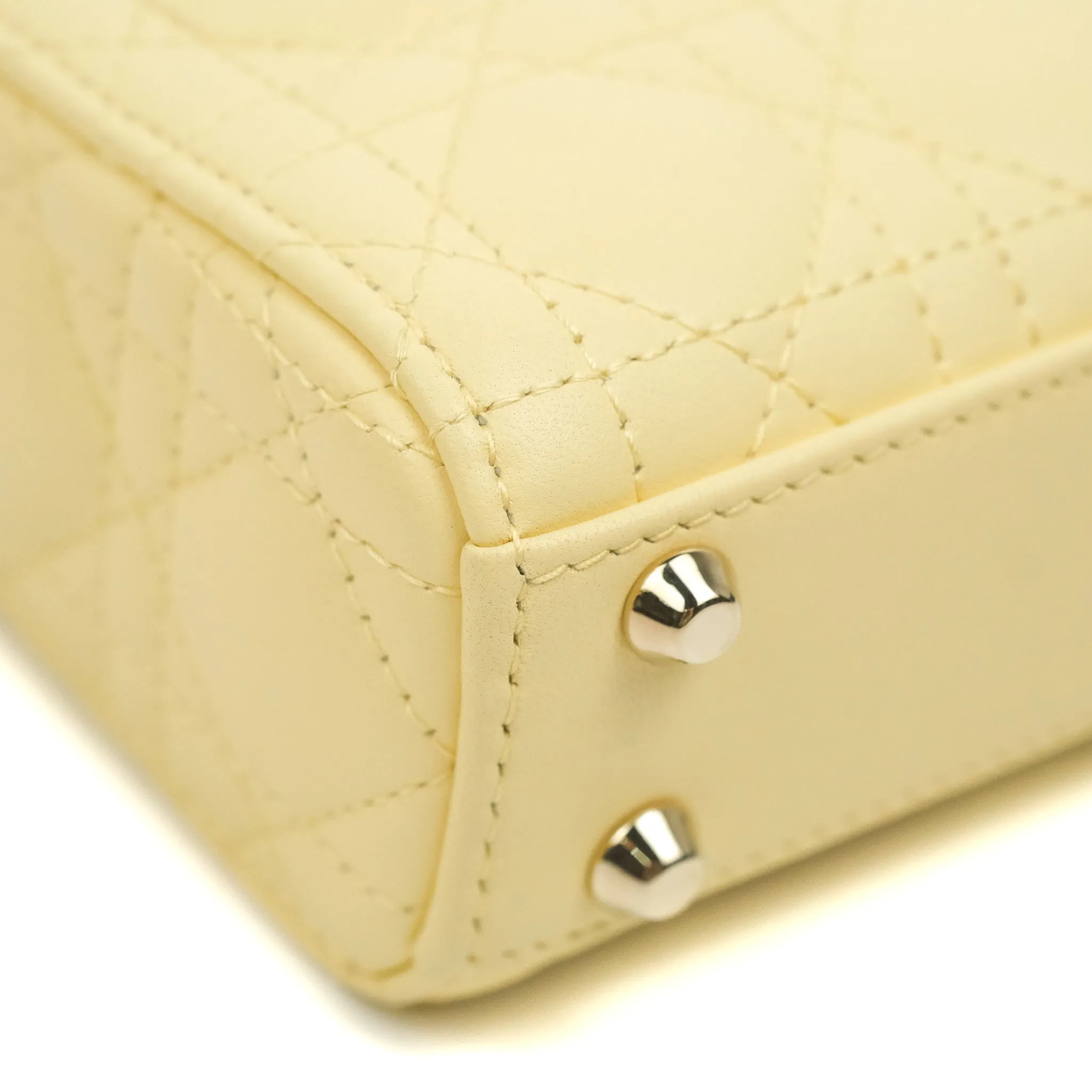Christian Dior Micro Lady Dior Cannage Pale Yellow Lambskin Gold Hardware