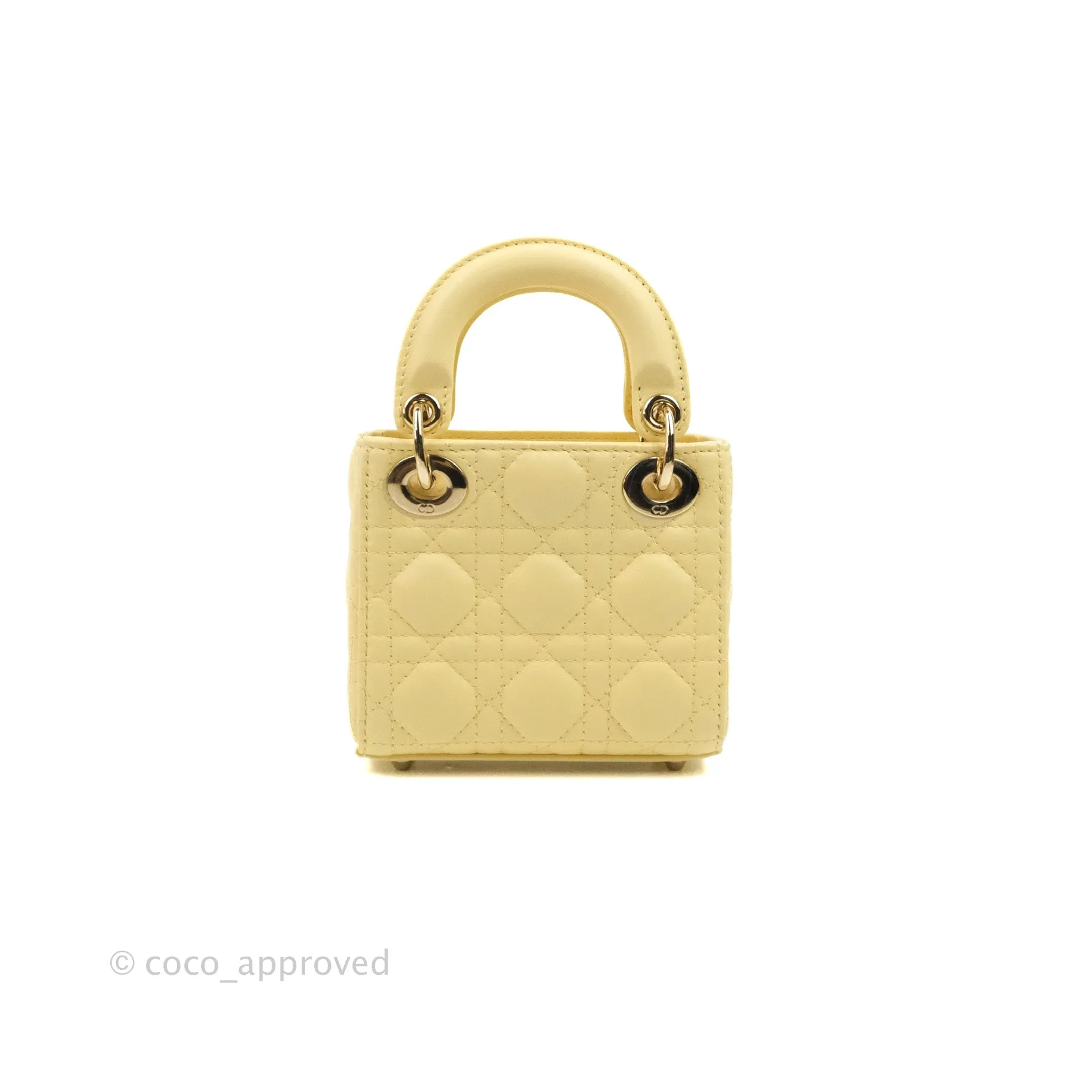 Christian Dior Micro Lady Dior Cannage Pale Yellow Lambskin Gold Hardware