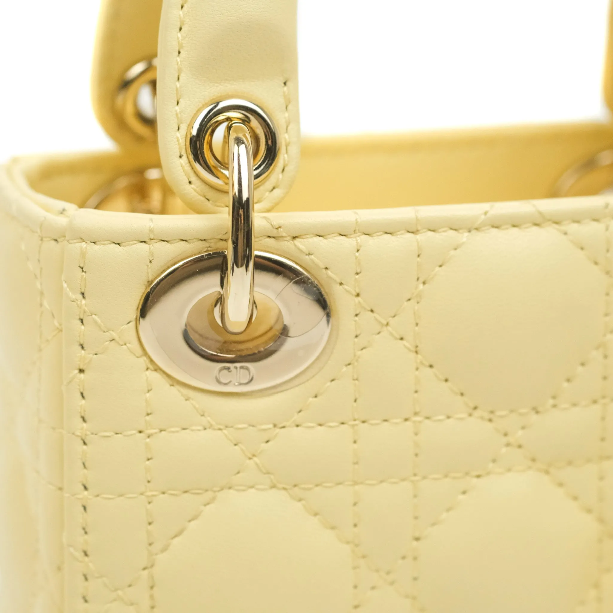 Christian Dior Micro Lady Dior Cannage Pale Yellow Lambskin Gold Hardware