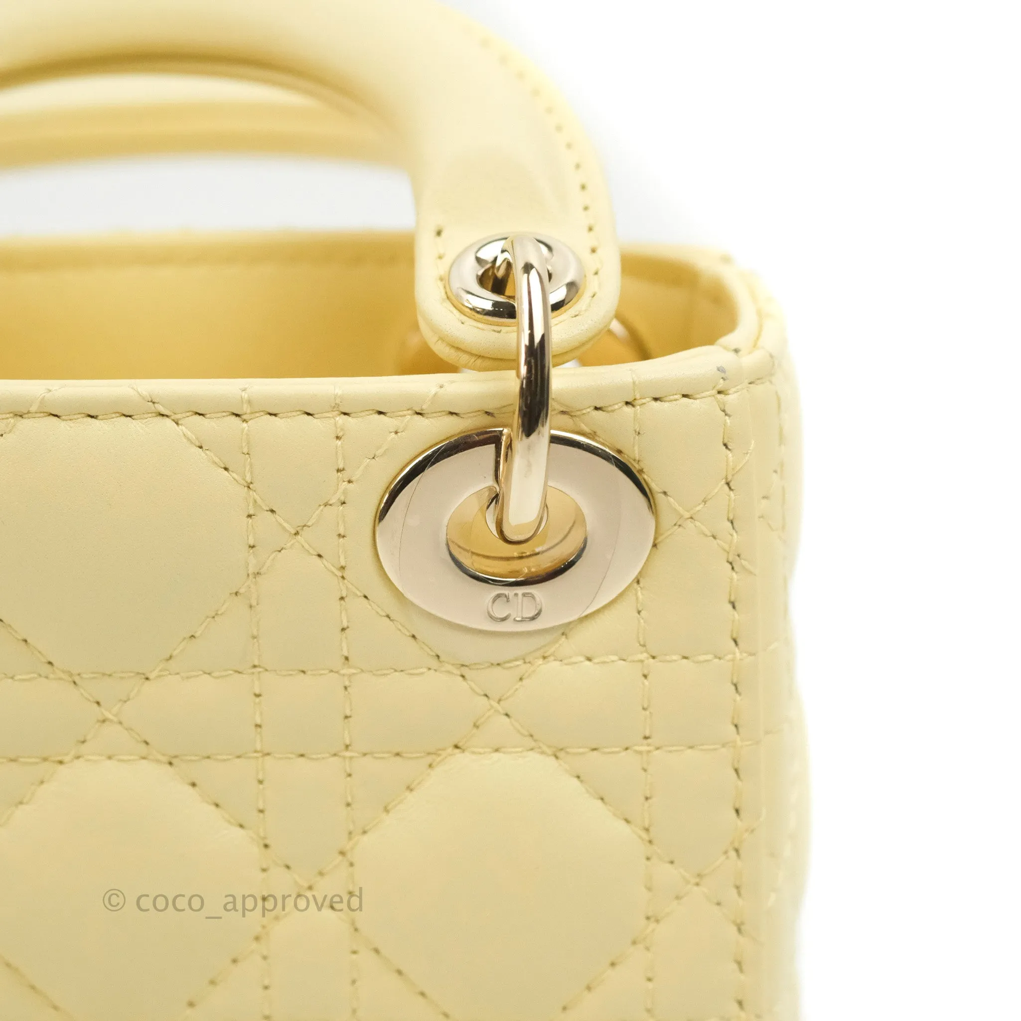 Christian Dior Micro Lady Dior Cannage Pale Yellow Lambskin Gold Hardware