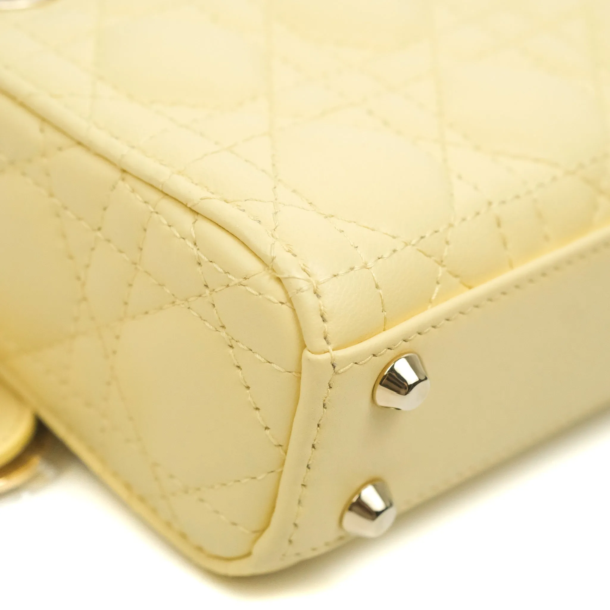 Christian Dior Micro Lady Dior Cannage Pale Yellow Lambskin Gold Hardware