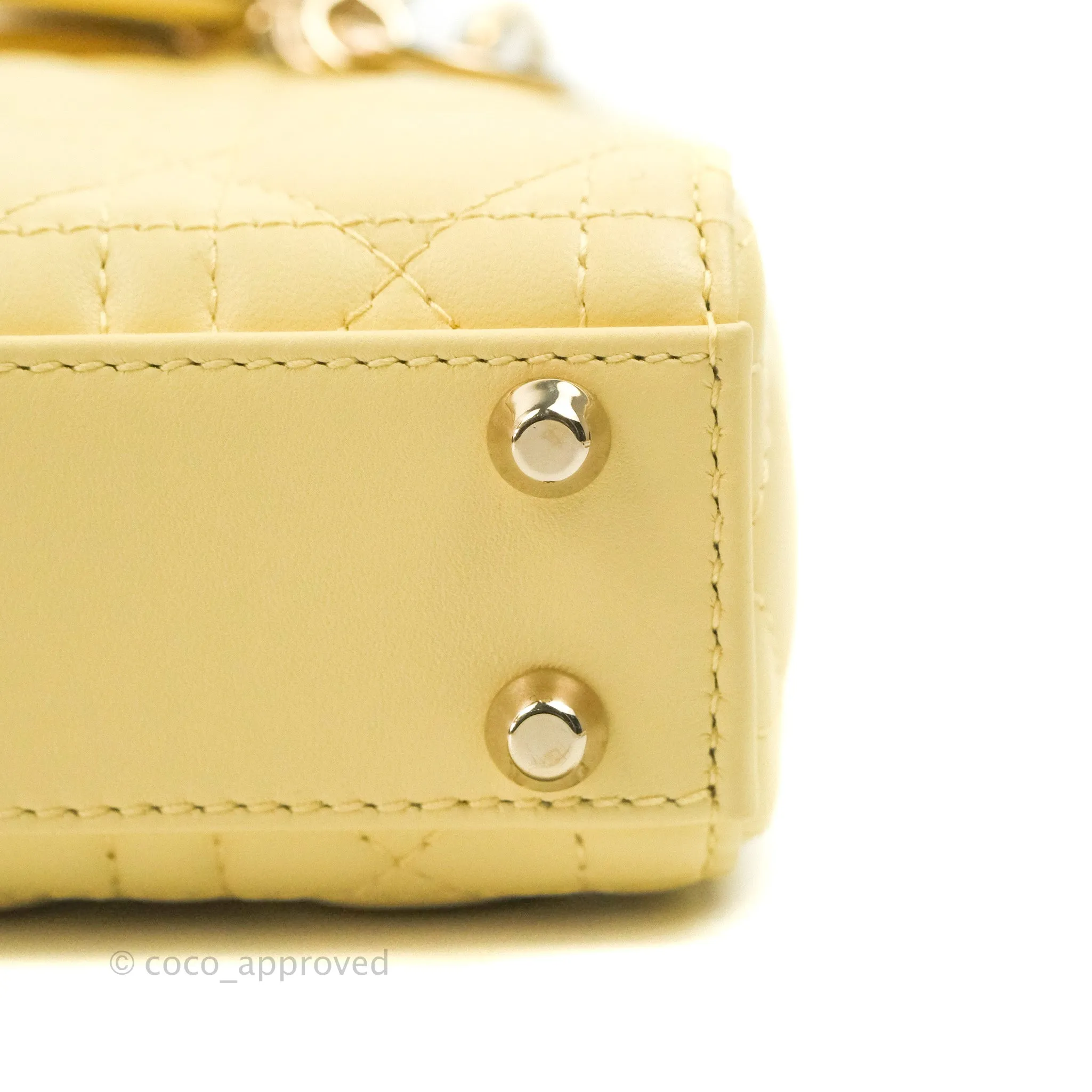 Christian Dior Micro Lady Dior Cannage Pale Yellow Lambskin Gold Hardware