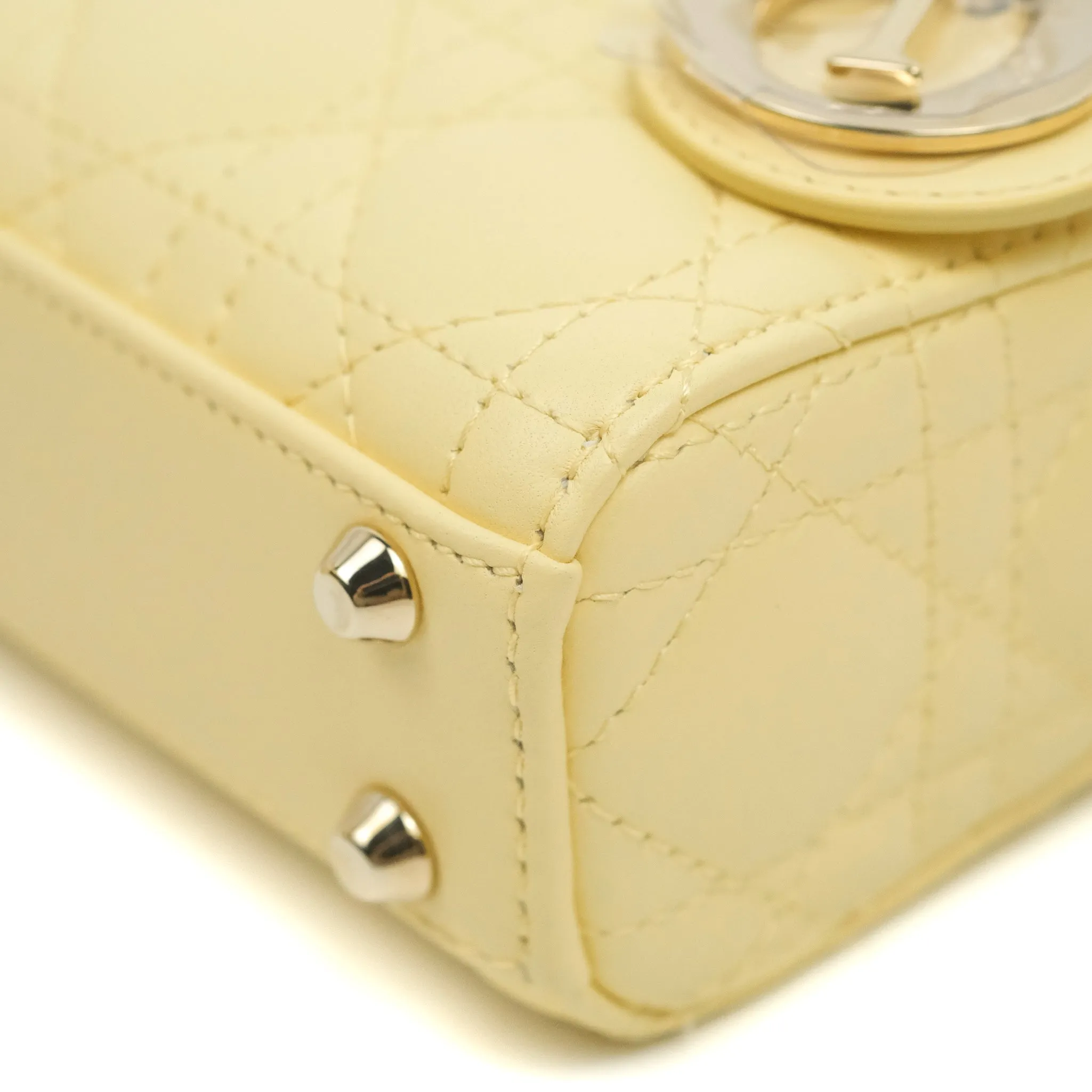 Christian Dior Micro Lady Dior Cannage Pale Yellow Lambskin Gold Hardware