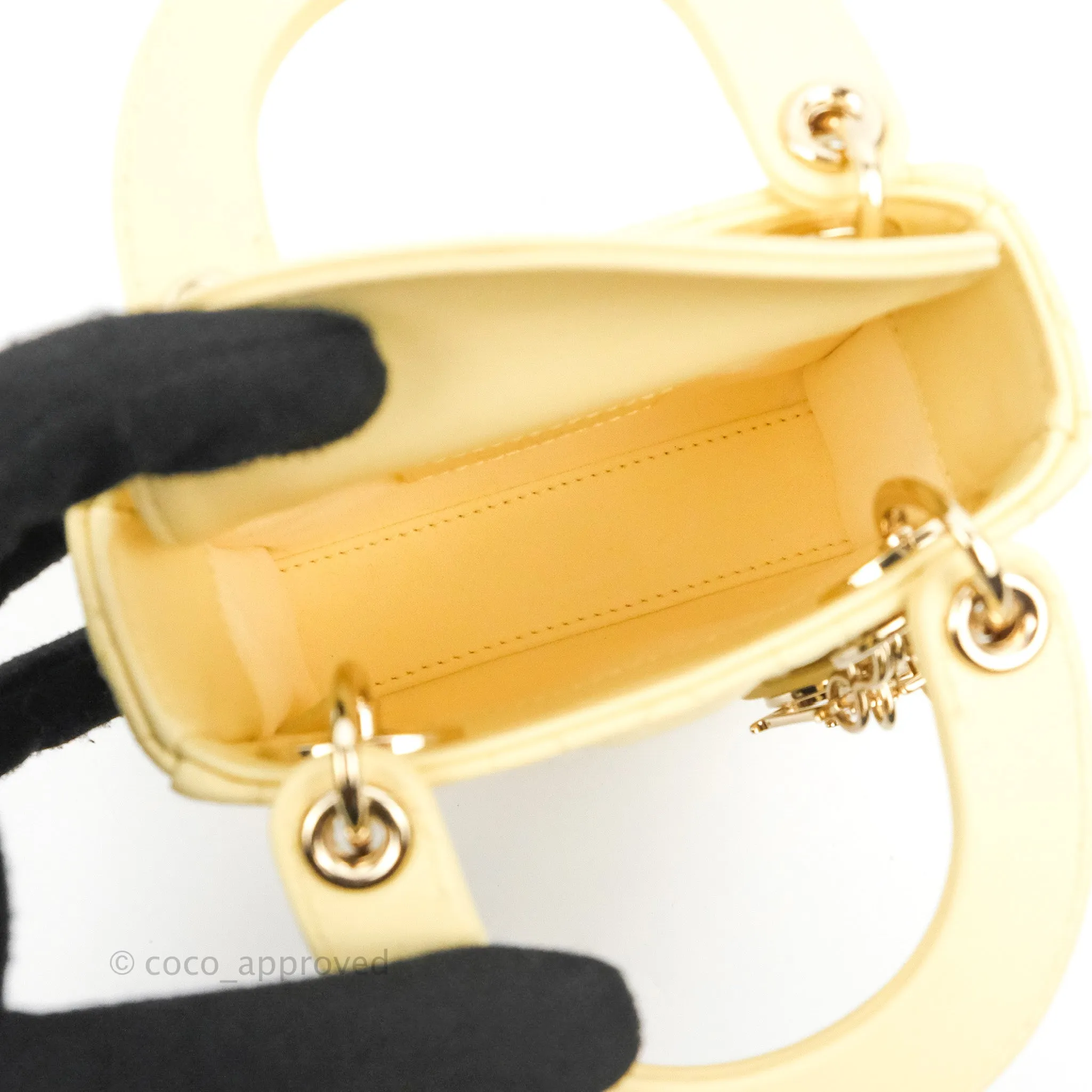 Christian Dior Micro Lady Dior Cannage Pale Yellow Lambskin Gold Hardware