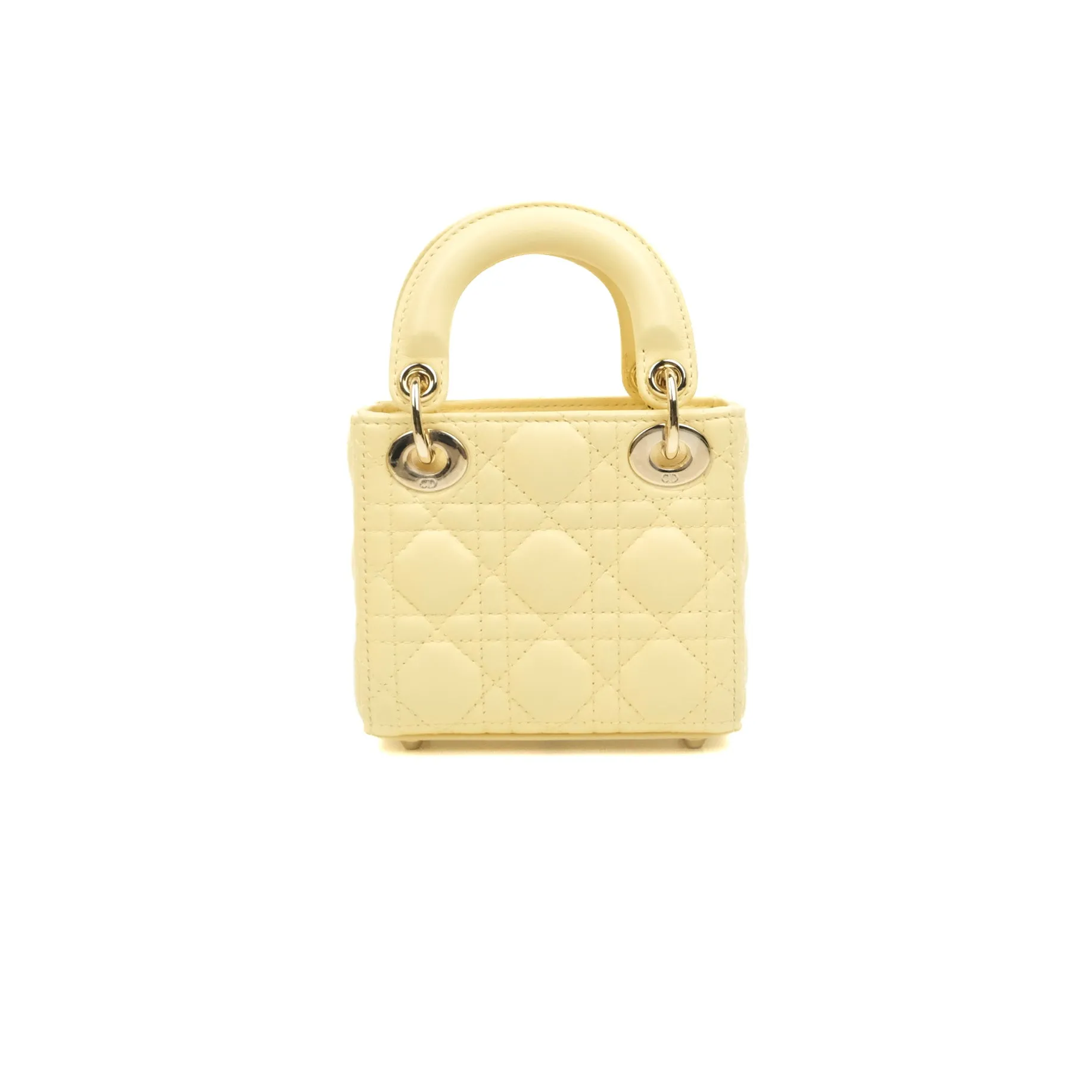 Christian Dior Micro Lady Dior Cannage Pale Yellow Lambskin Gold Hardware
