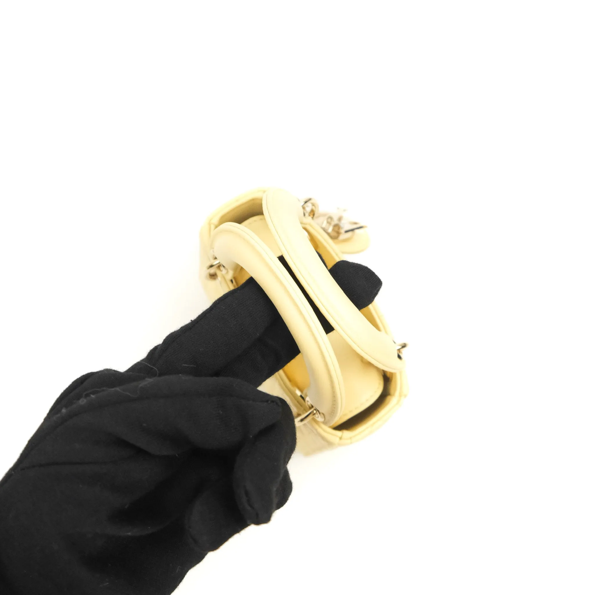 Christian Dior Micro Lady Dior Cannage Pale Yellow Lambskin Gold Hardware
