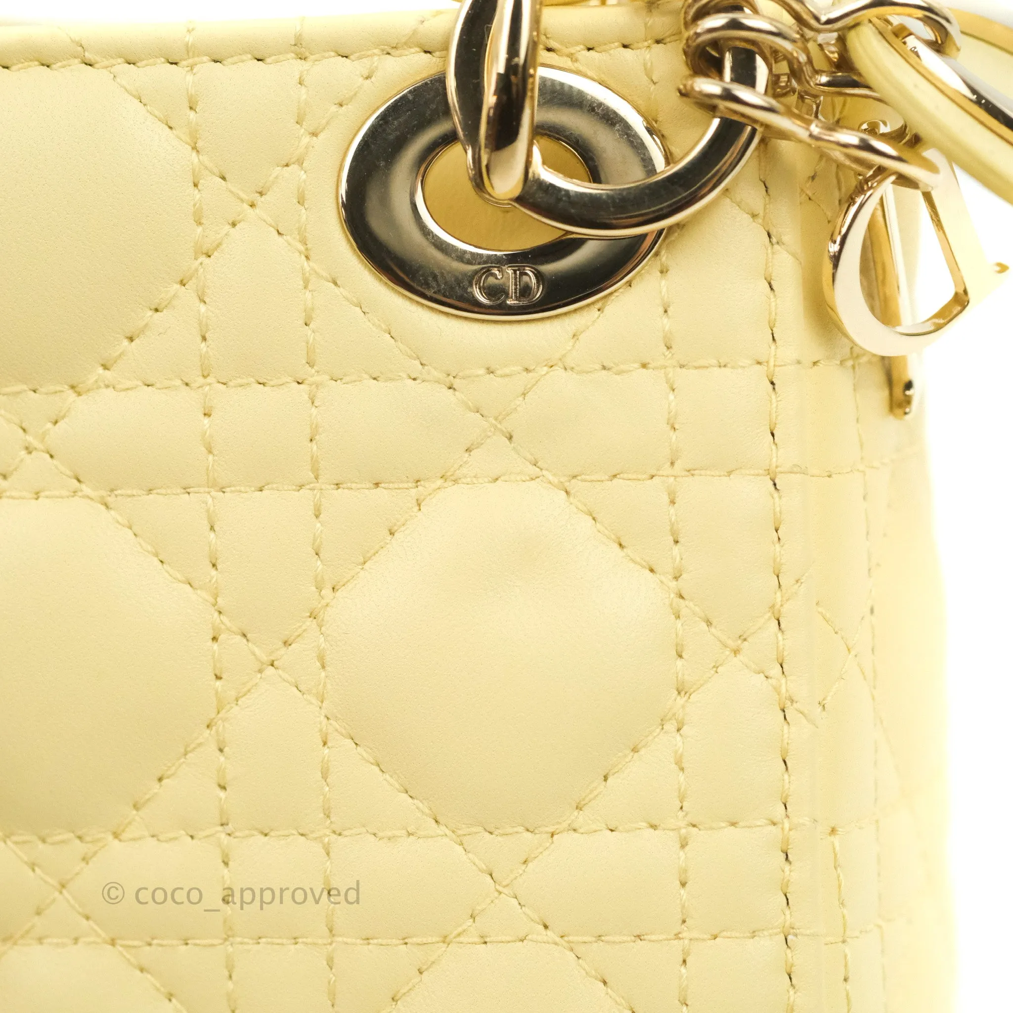 Christian Dior Micro Lady Dior Cannage Pale Yellow Lambskin Gold Hardware