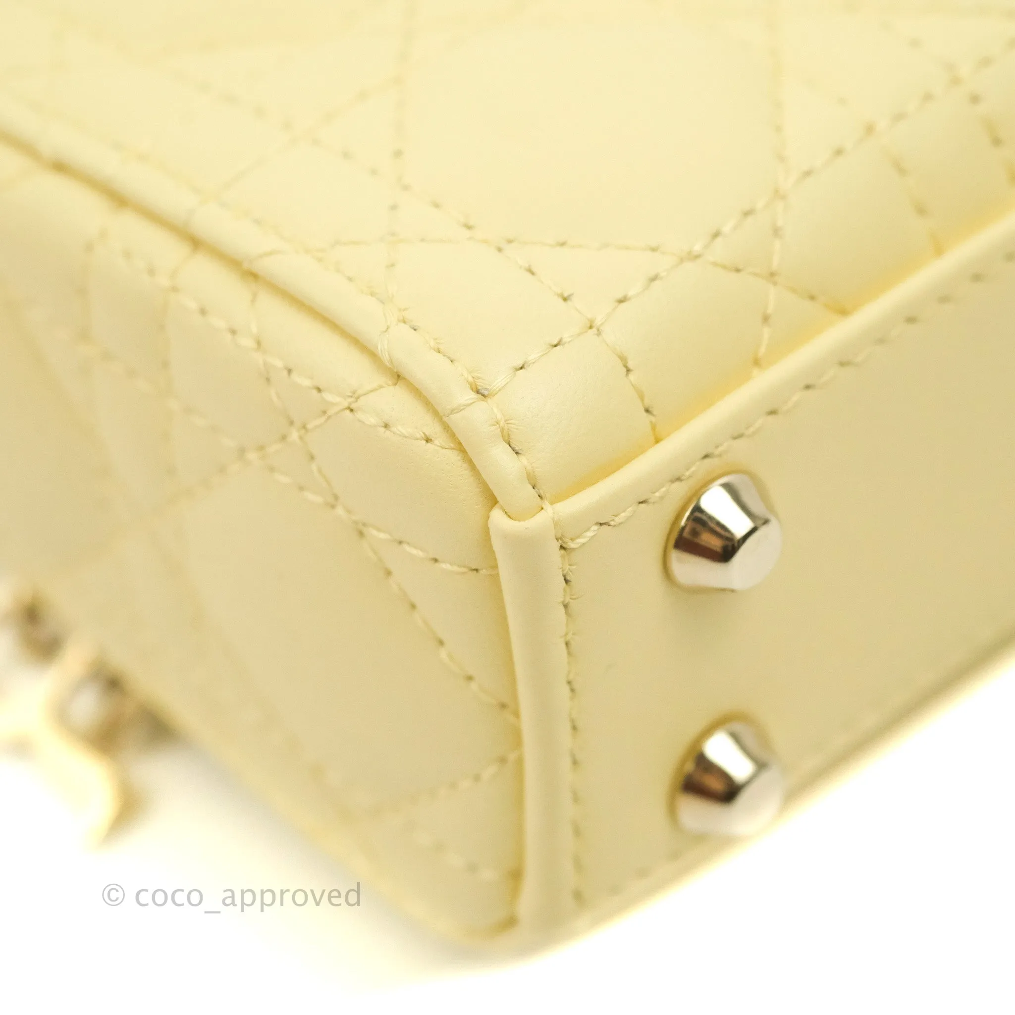 Christian Dior Micro Lady Dior Cannage Pale Yellow Lambskin Gold Hardware