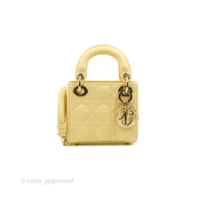 Christian Dior Micro Lady Dior Cannage Pale Yellow Lambskin Gold Hardware