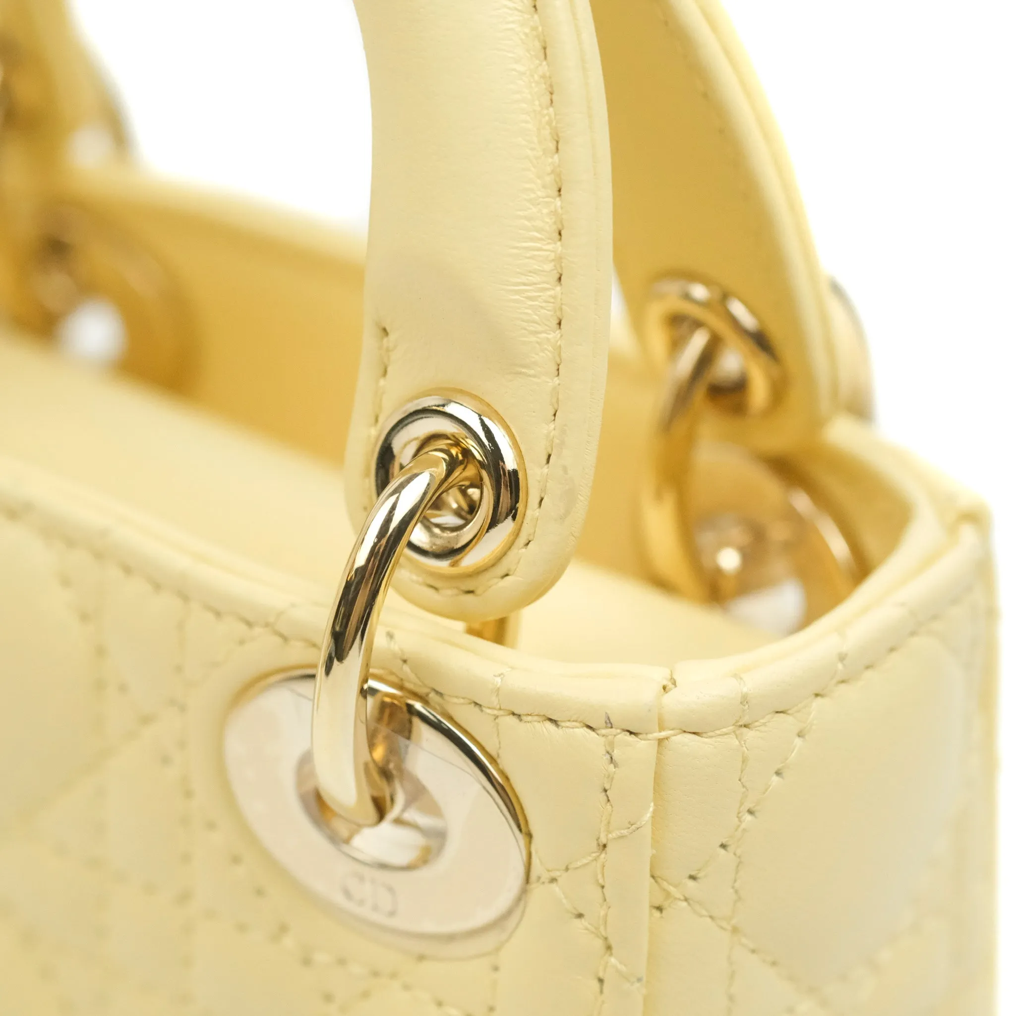 Christian Dior Micro Lady Dior Cannage Pale Yellow Lambskin Gold Hardware