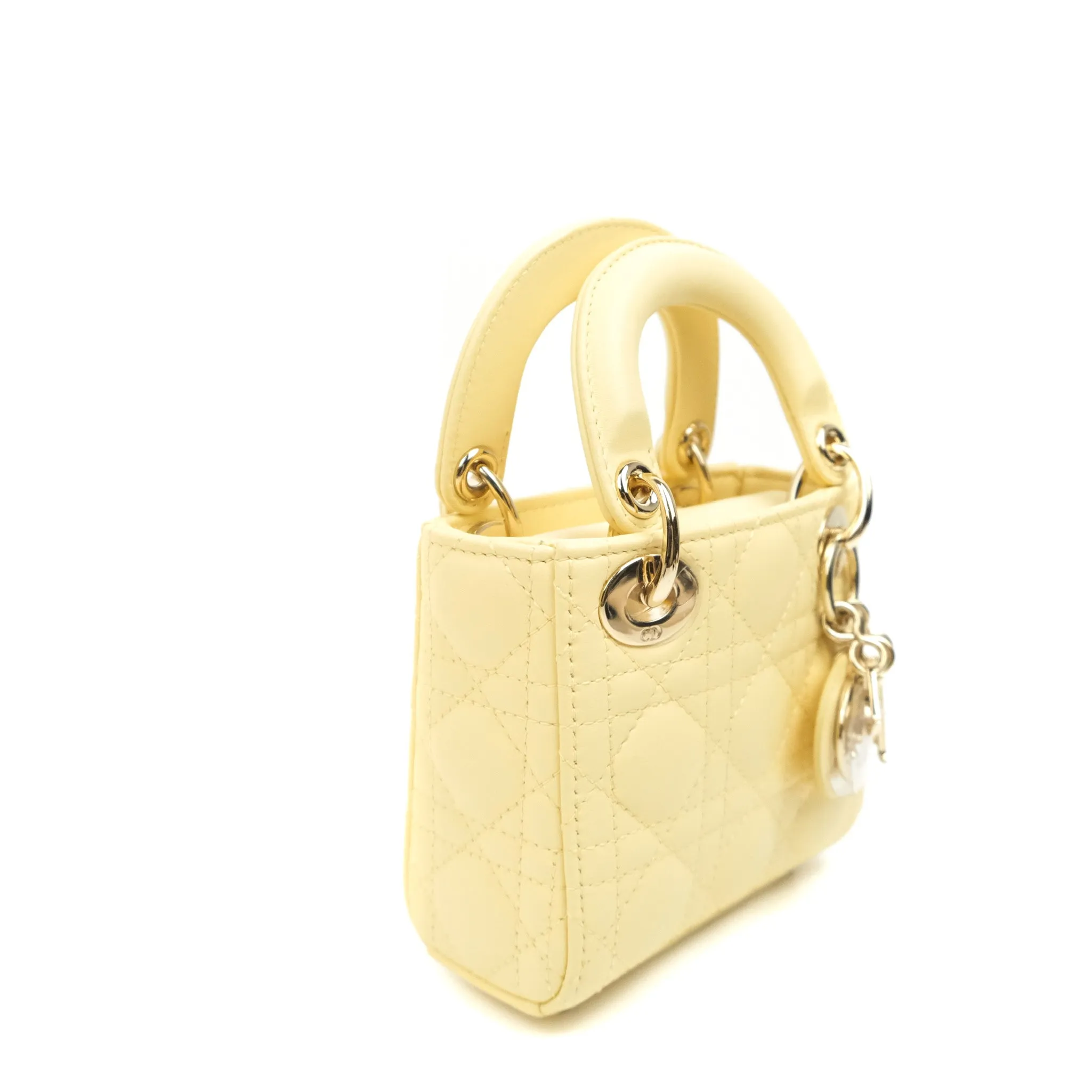 Christian Dior Micro Lady Dior Cannage Pale Yellow Lambskin Gold Hardware