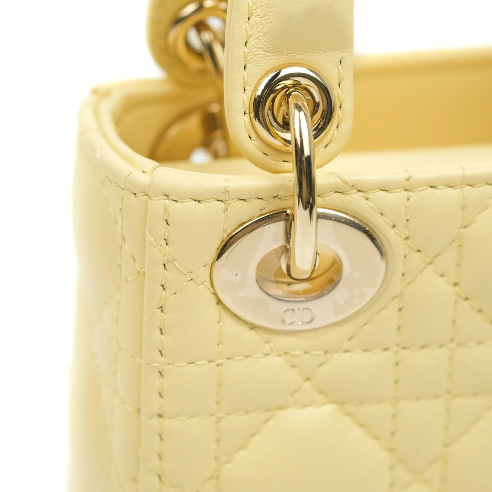 Christian Dior Micro Lady Dior Cannage Pale Yellow Lambskin Gold Hardware