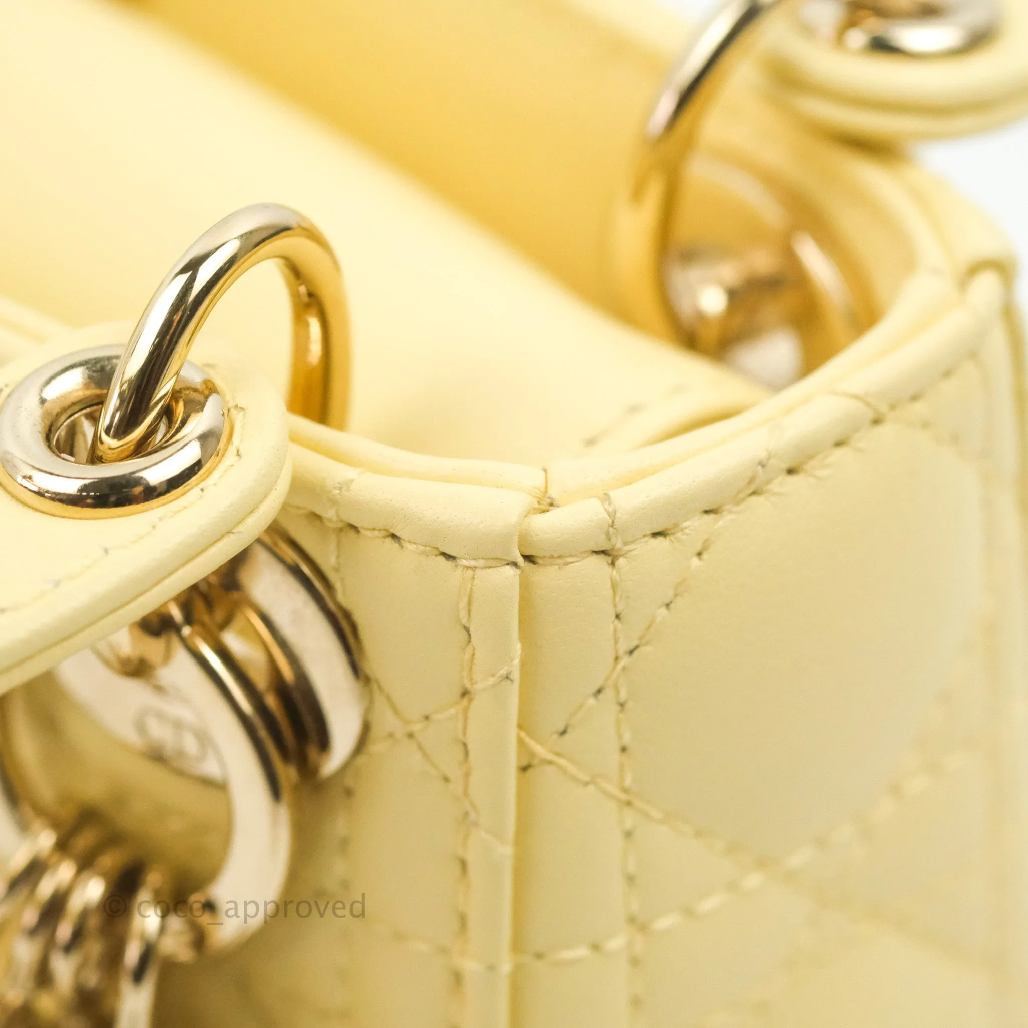 Christian Dior Micro Lady Dior Cannage Pale Yellow Lambskin Gold Hardware