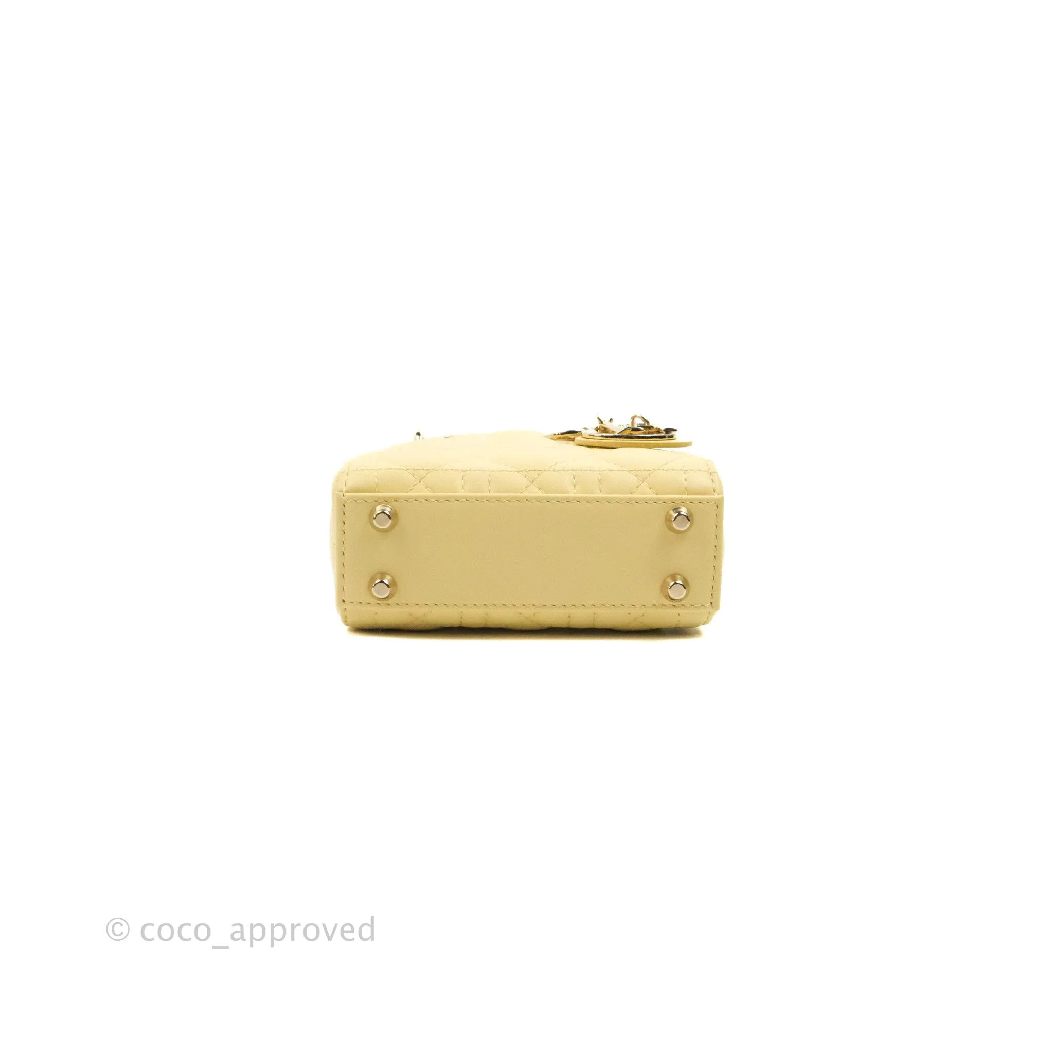 Christian Dior Micro Lady Dior Cannage Pale Yellow Lambskin Gold Hardware