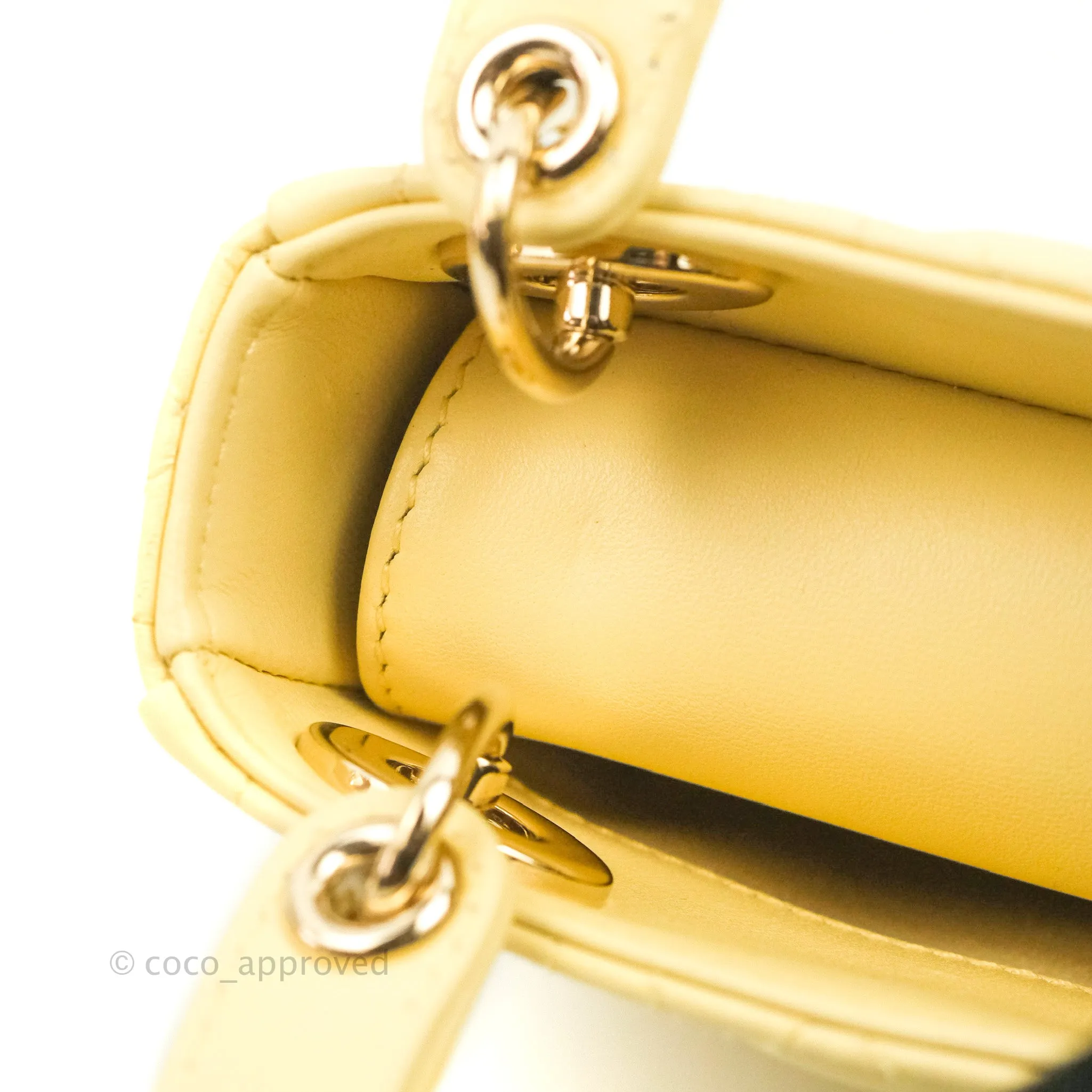 Christian Dior Micro Lady Dior Cannage Pale Yellow Lambskin Gold Hardware