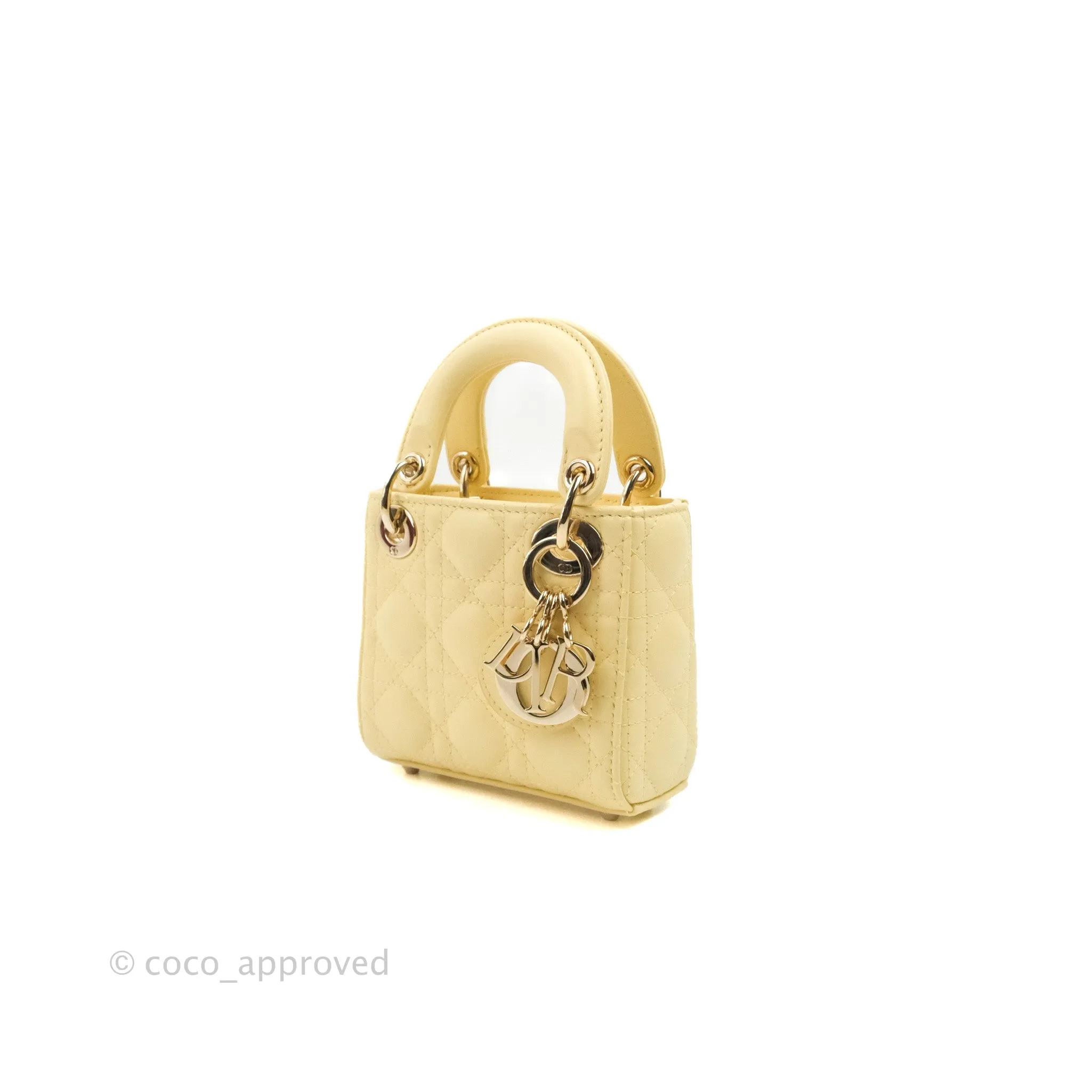 Christian Dior Micro Lady Dior Cannage Pale Yellow Lambskin Gold Hardware