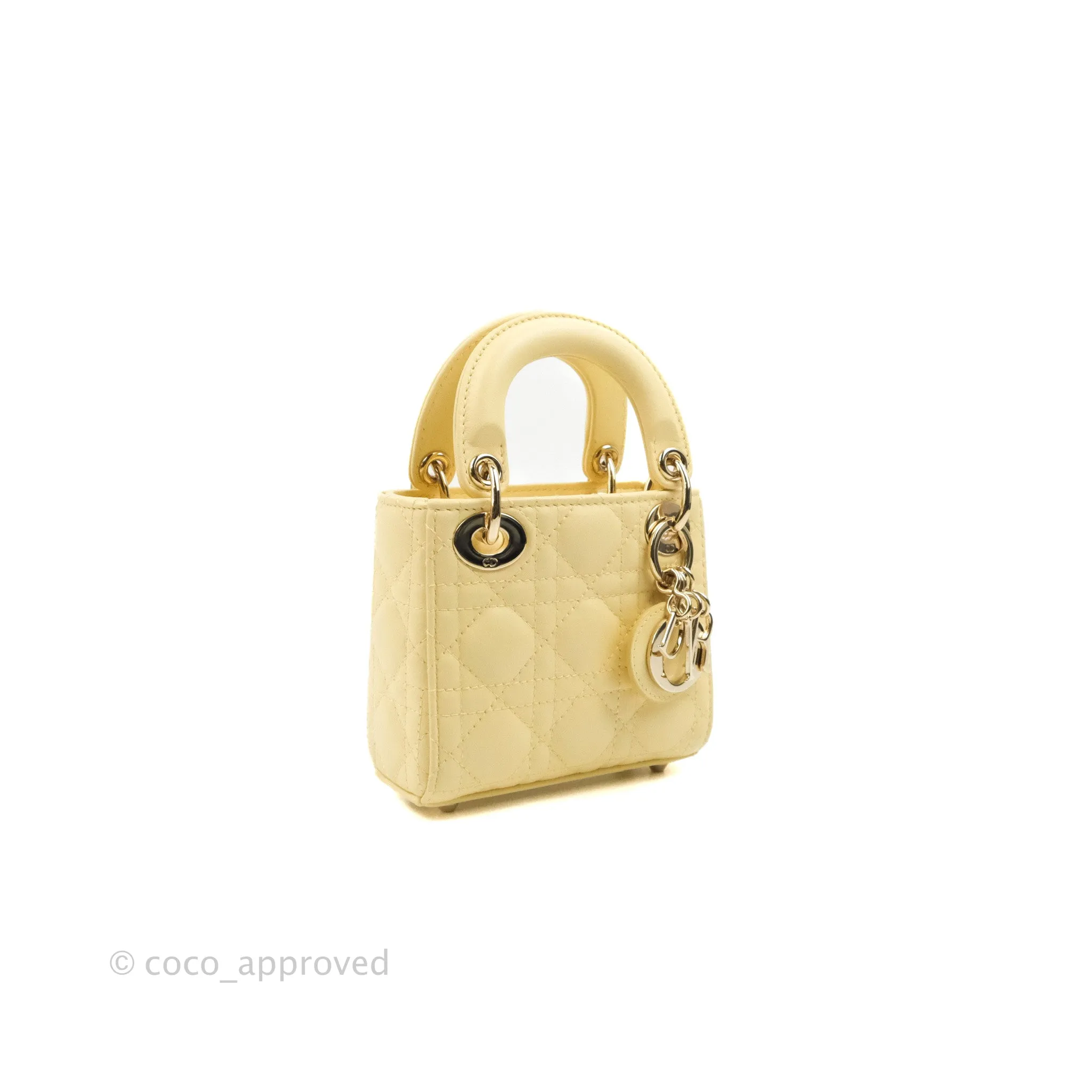 Christian Dior Micro Lady Dior Cannage Pale Yellow Lambskin Gold Hardware