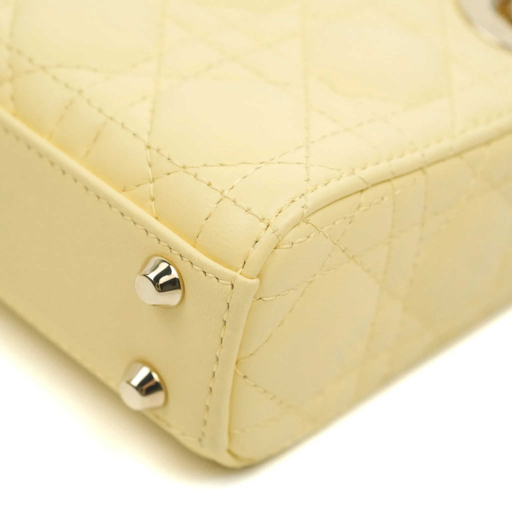 Christian Dior Micro Lady Dior Cannage Pale Yellow Lambskin Gold Hardware