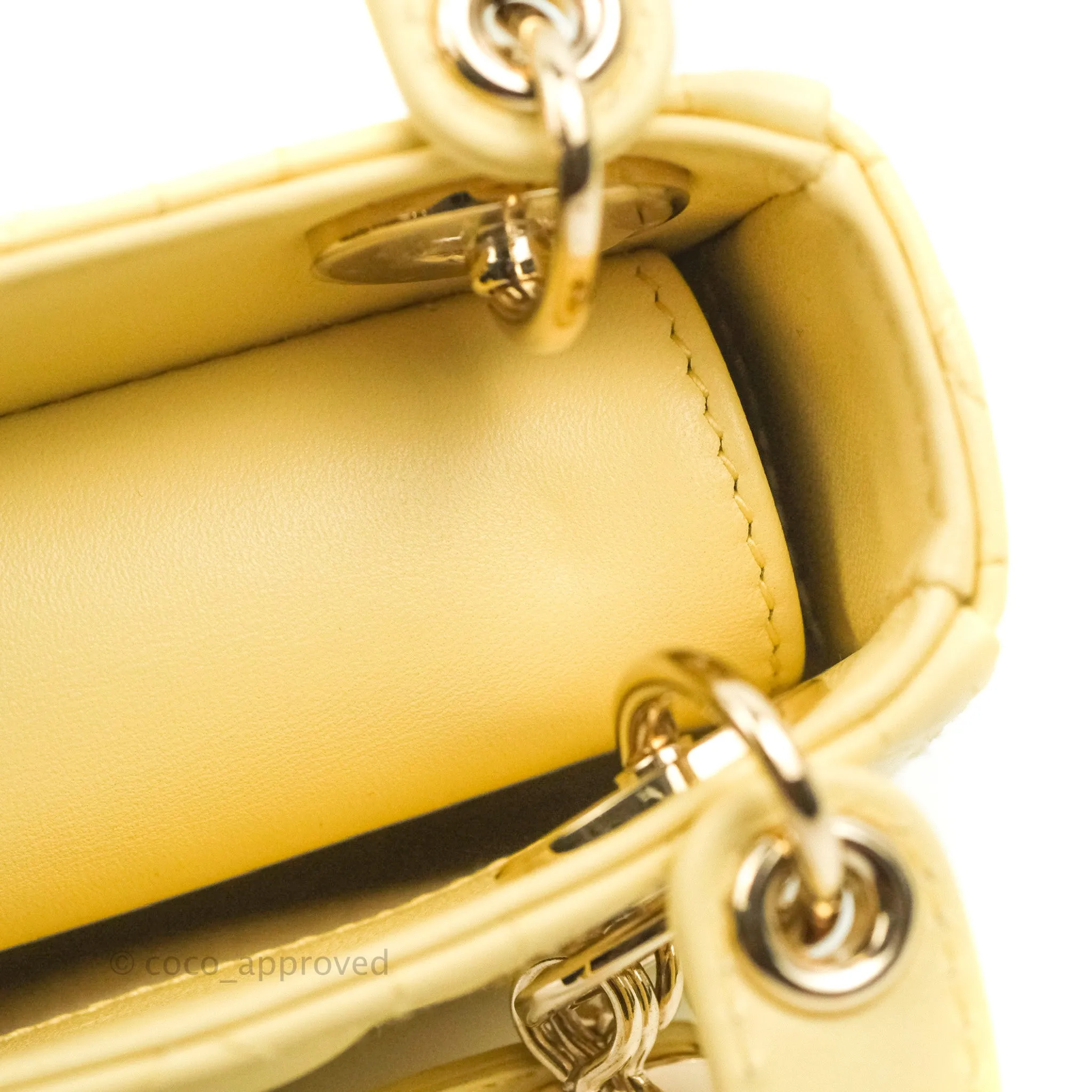 Christian Dior Micro Lady Dior Cannage Pale Yellow Lambskin Gold Hardware
