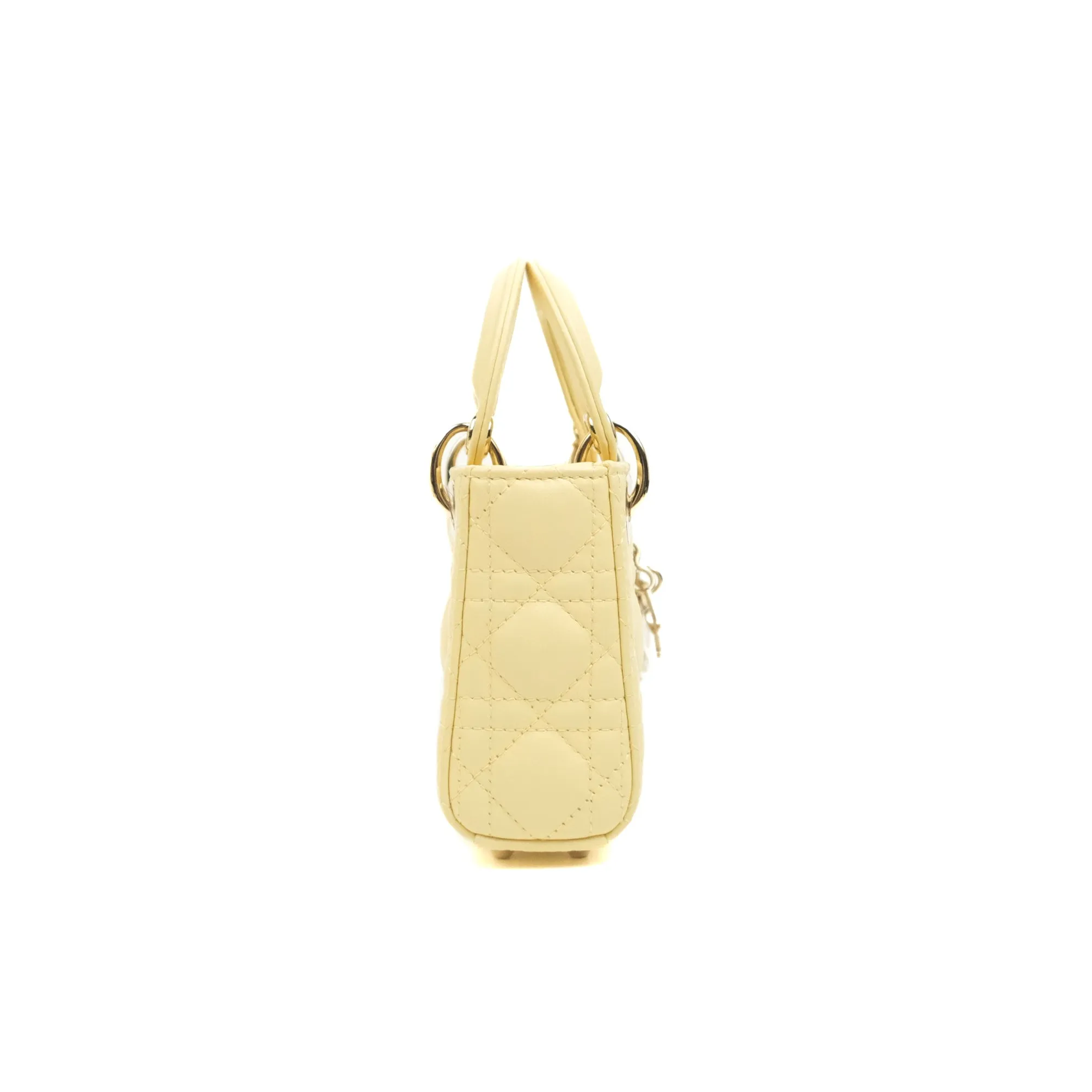 Christian Dior Micro Lady Dior Cannage Pale Yellow Lambskin Gold Hardware