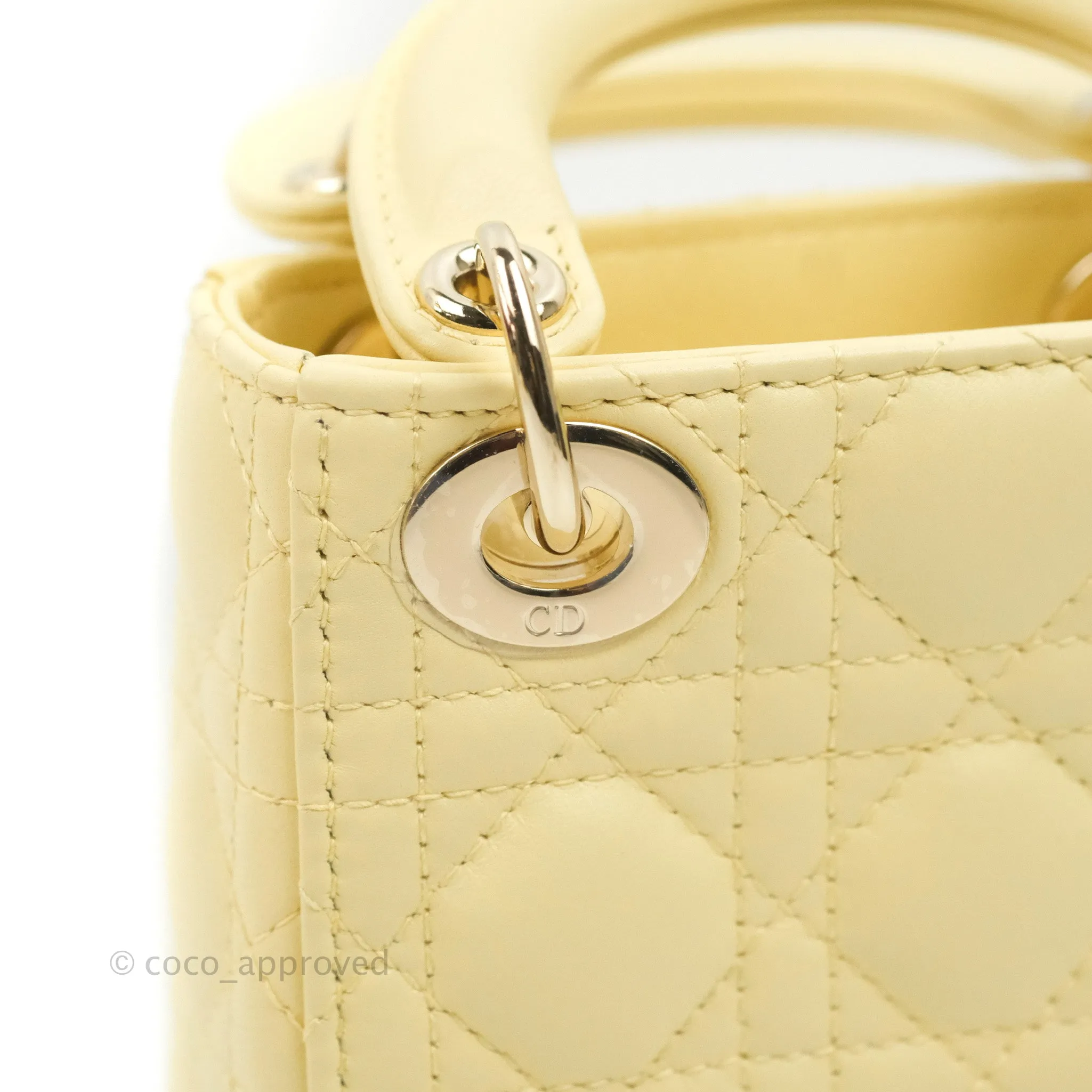 Christian Dior Micro Lady Dior Cannage Pale Yellow Lambskin Gold Hardware