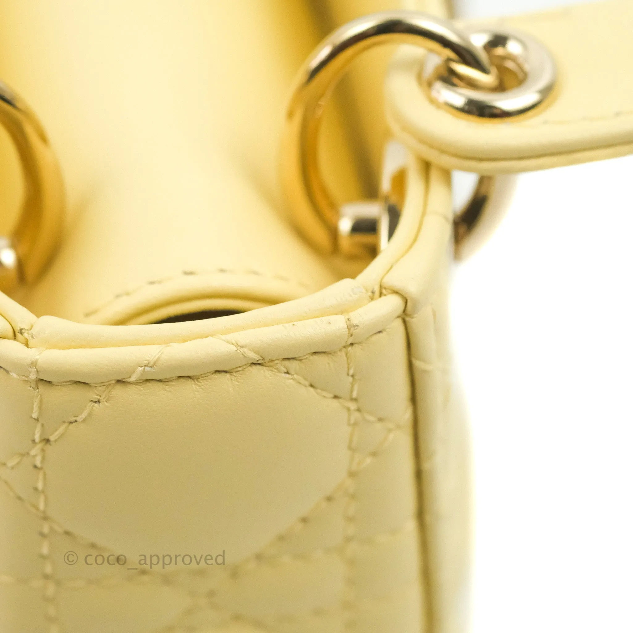 Christian Dior Micro Lady Dior Cannage Pale Yellow Lambskin Gold Hardware