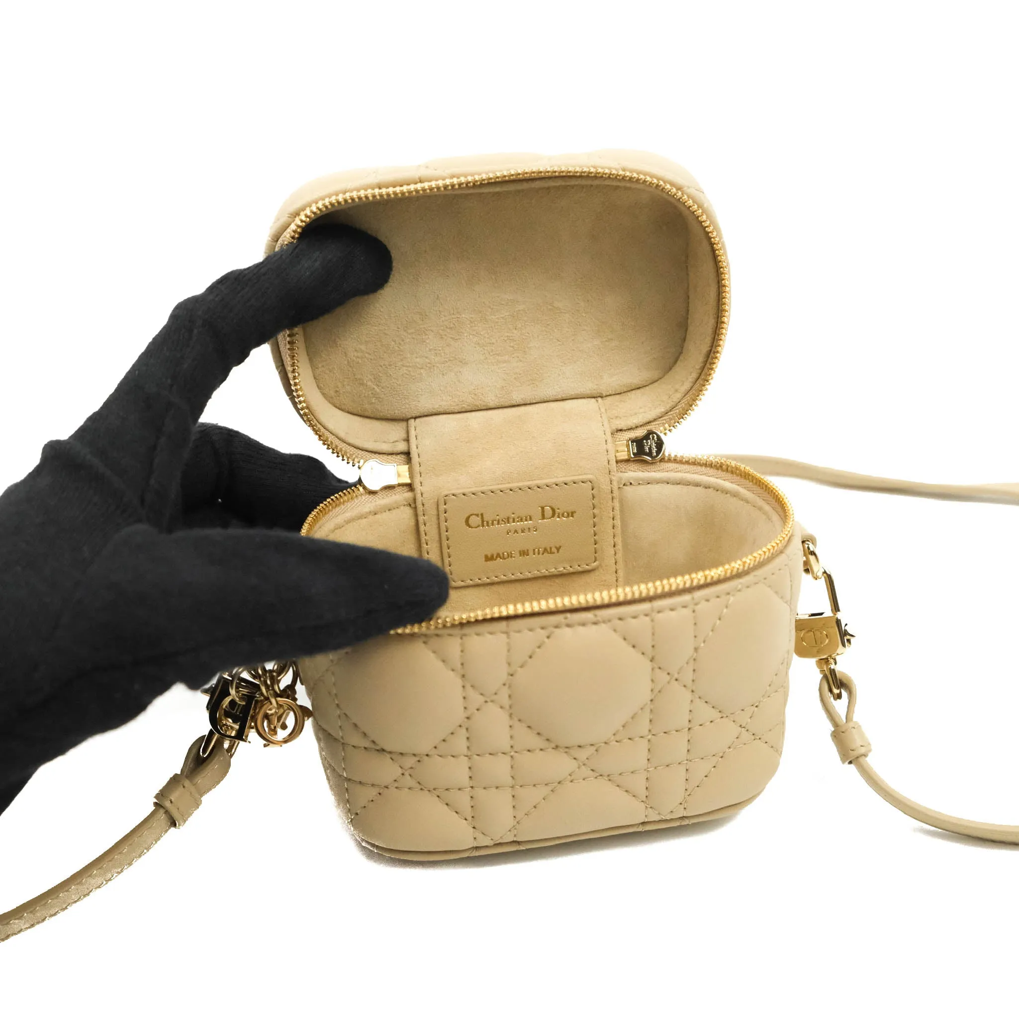 Christian Dior Micro Lady Dior Vanity Case Beige Cannage Lambskin