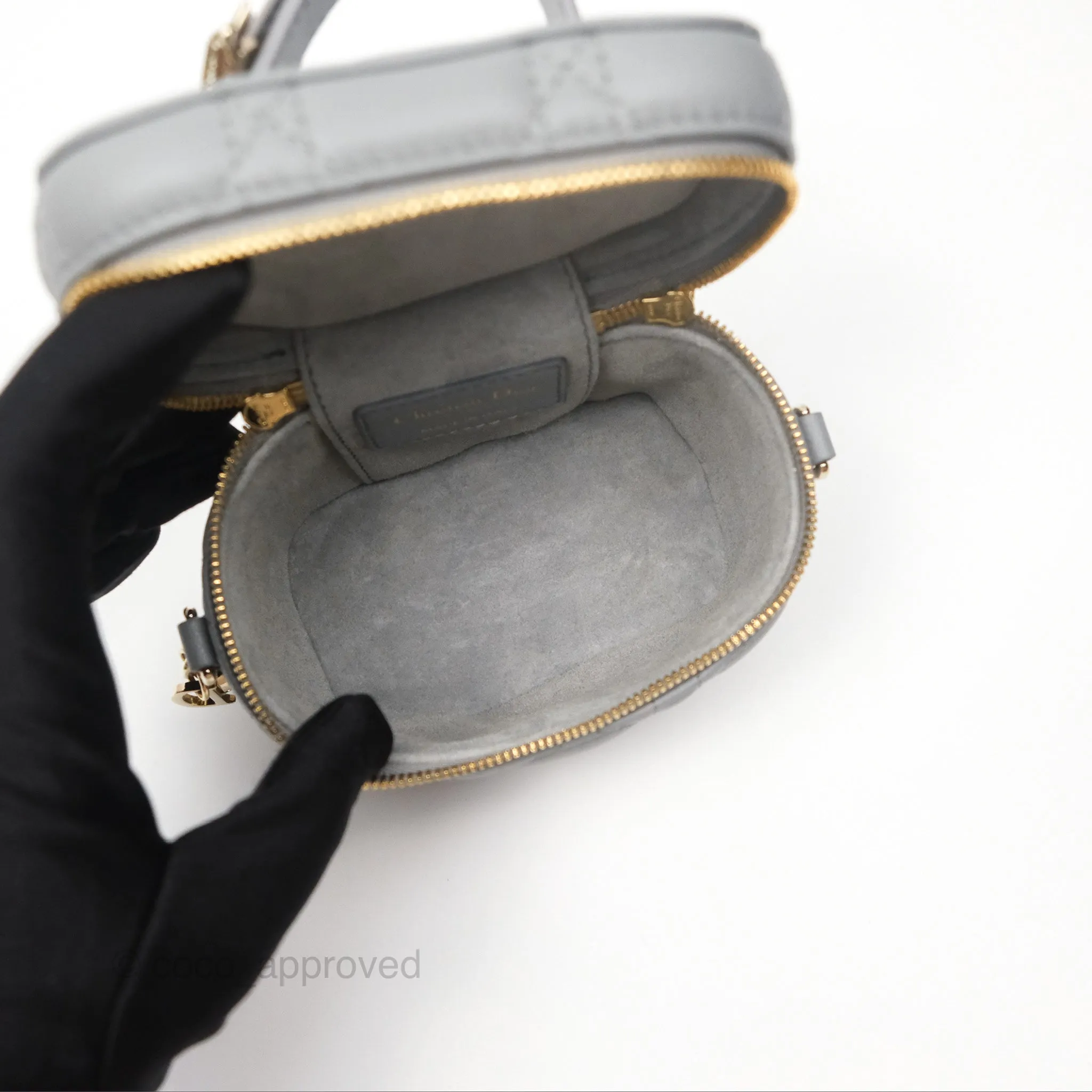 Christian Dior Micro Lady Dior Vanity Case Grey Cannage Lambskin