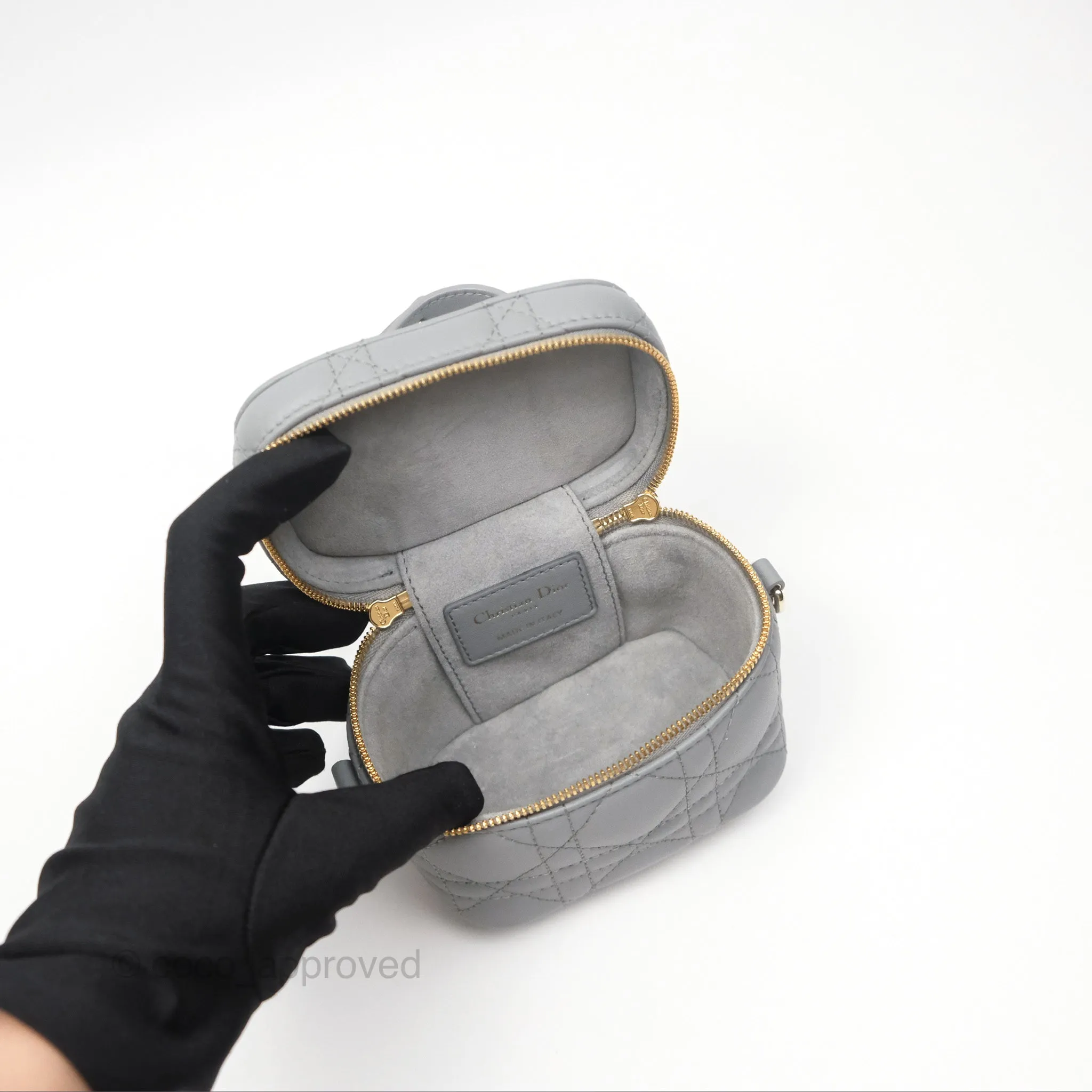 Christian Dior Micro Lady Dior Vanity Case Grey Cannage Lambskin